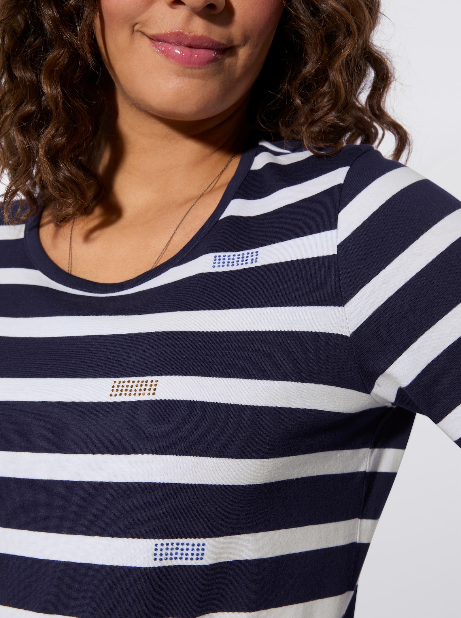 Ringelshirt mit Glitzersteinchen - marine-himmelblau-geringelt