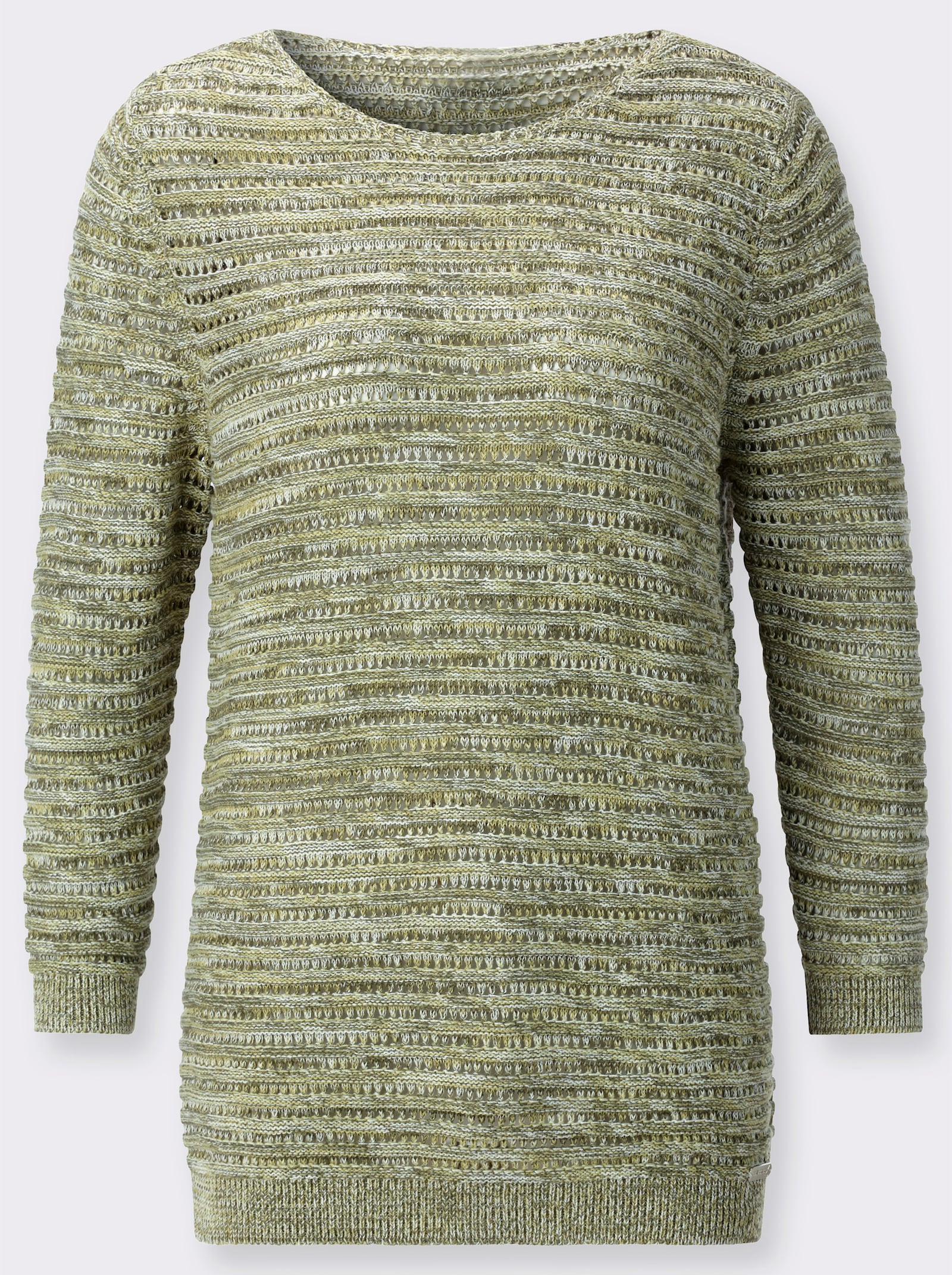 Ajourpullover mit U-Boot-Ausschnitt - lindgrün-meliert