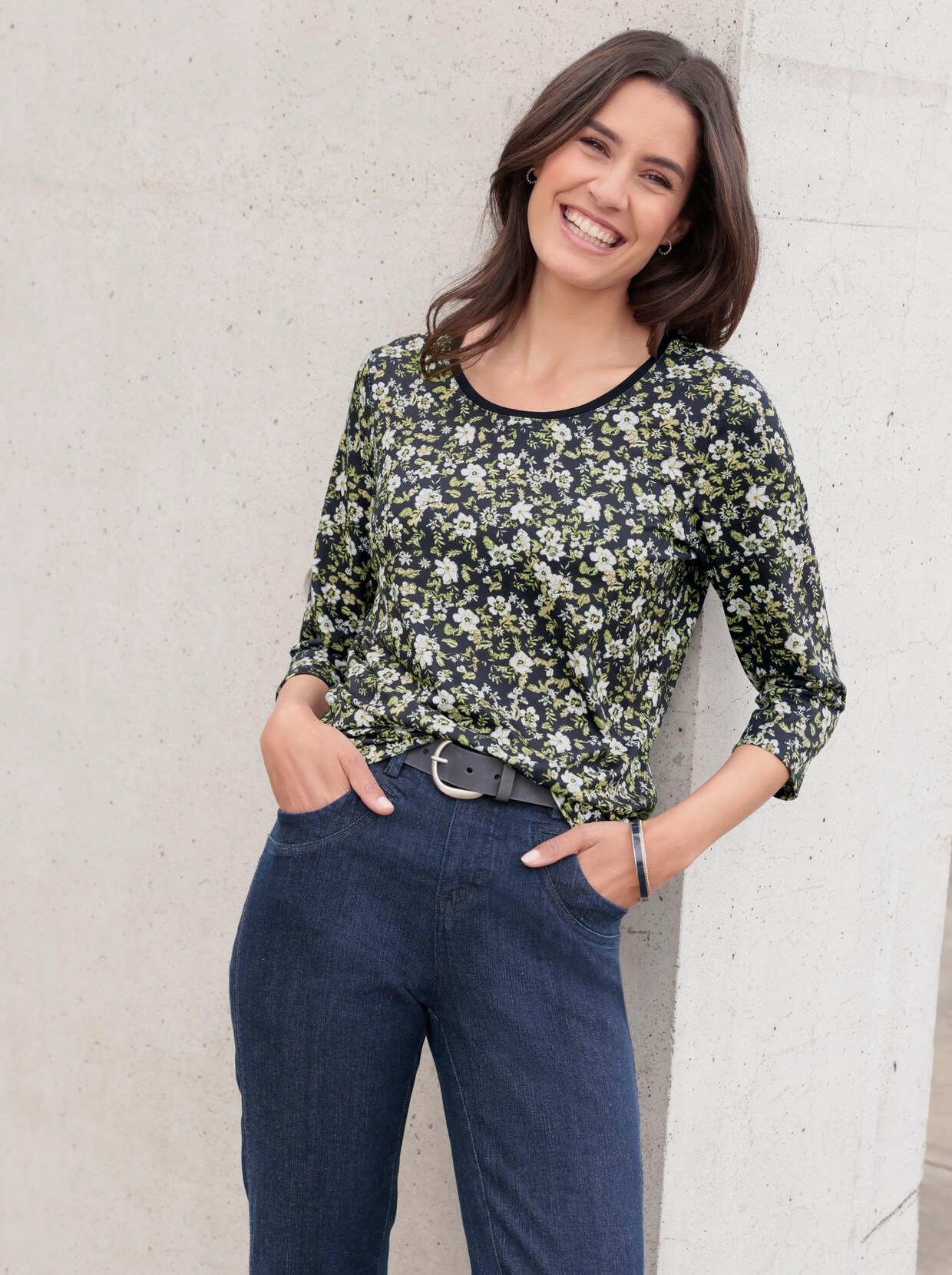 3/4-Arm-Shirt - schilf-marine-bedruckt