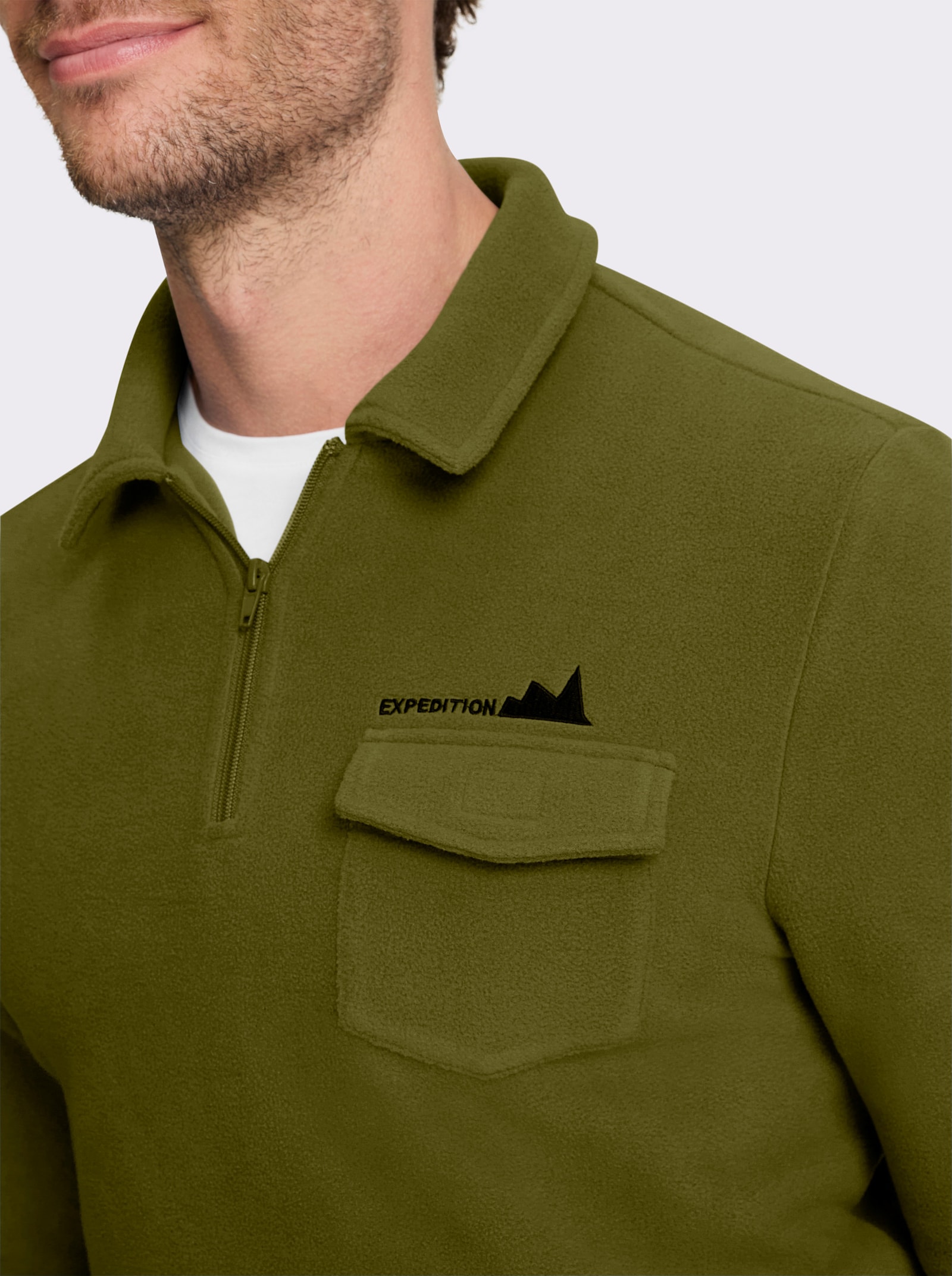 Catamaran Fleeceshirt mit Klettverschluss-Brusttasche - oliv