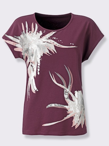 Kurzarmshirt mit silberfarbigem Druck - burgund-silberfarben-bedruckt
