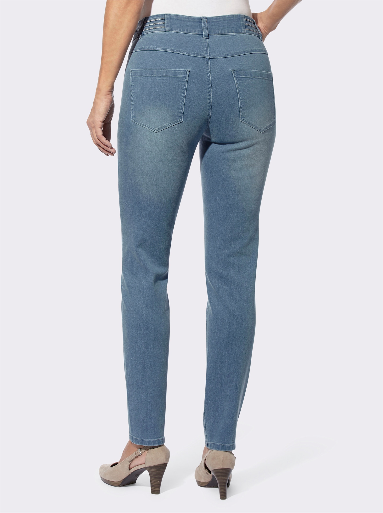 Jeans mit verziertem Bund - blue-bleached