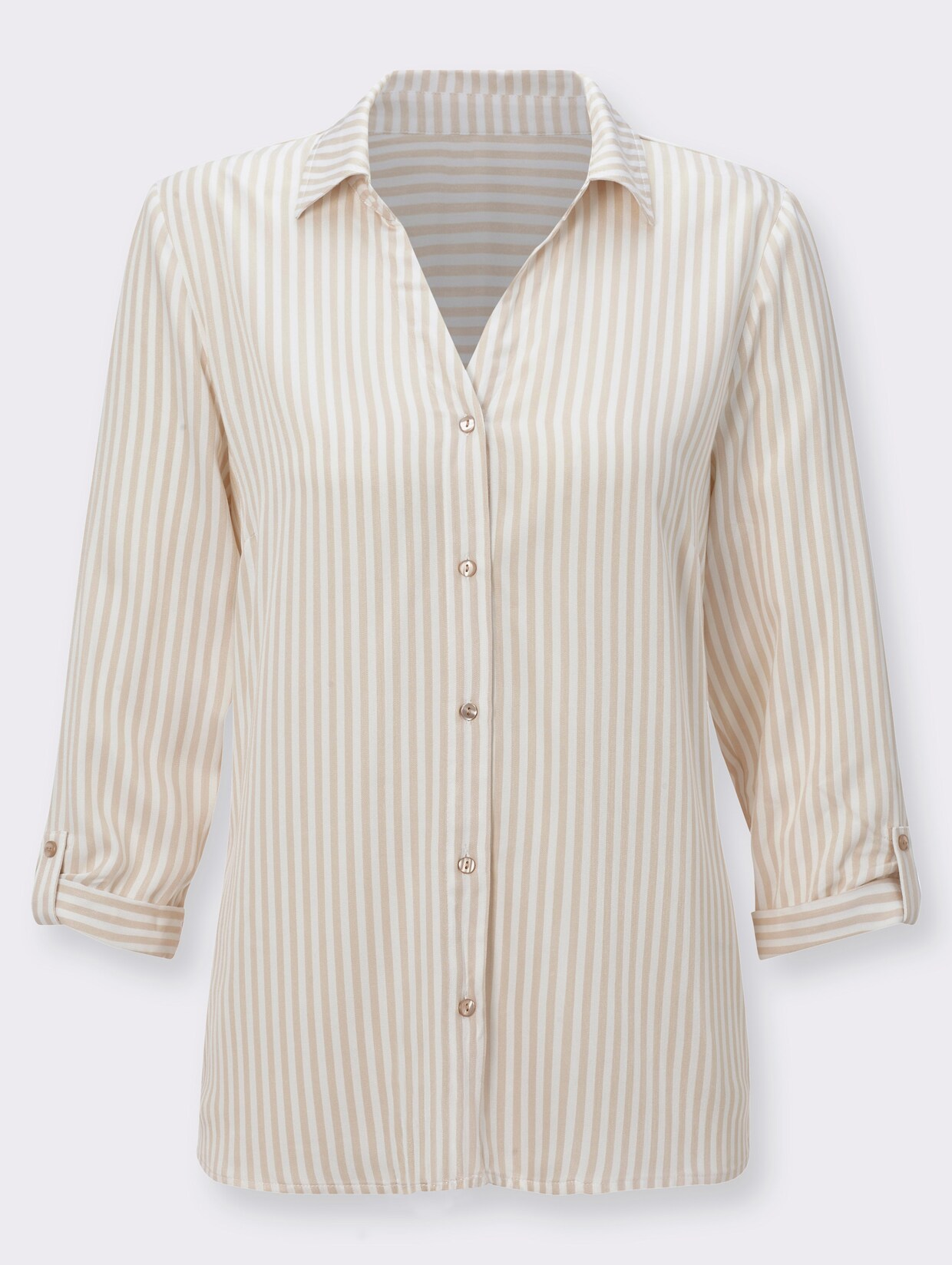 Hemdbluse - sand-weiß-gestreift