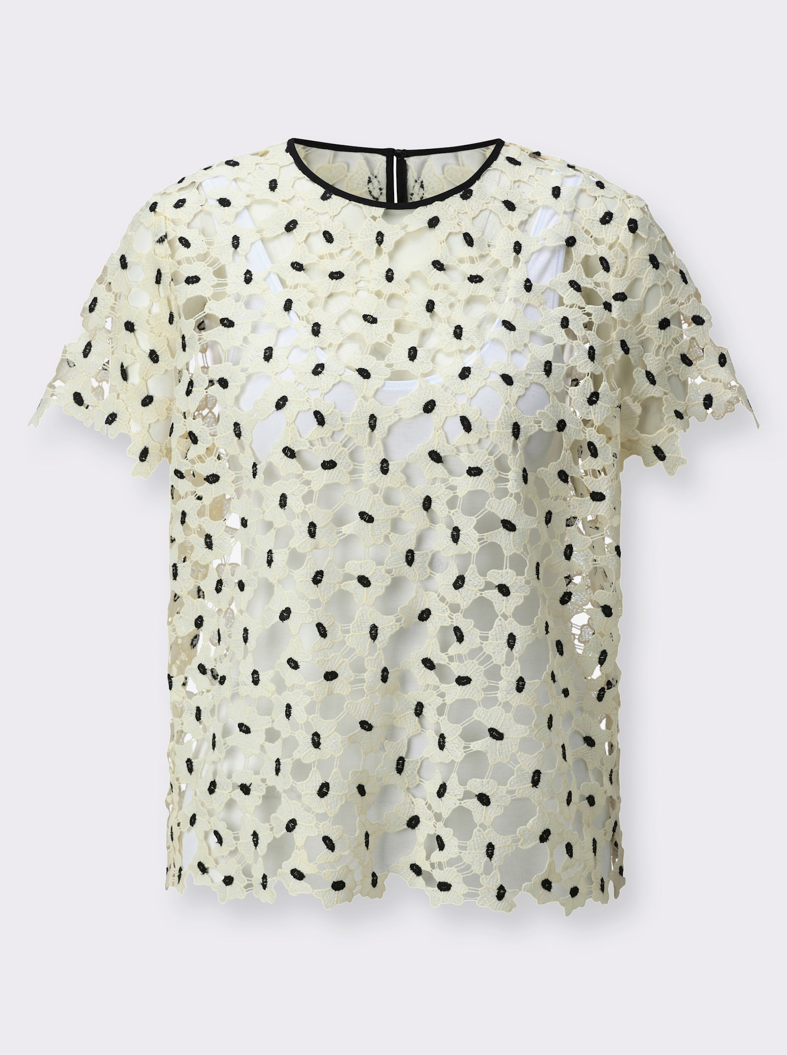 Spitzenbluse mit Rundhals-Ausschnitt - champagner-graphit-gemustert