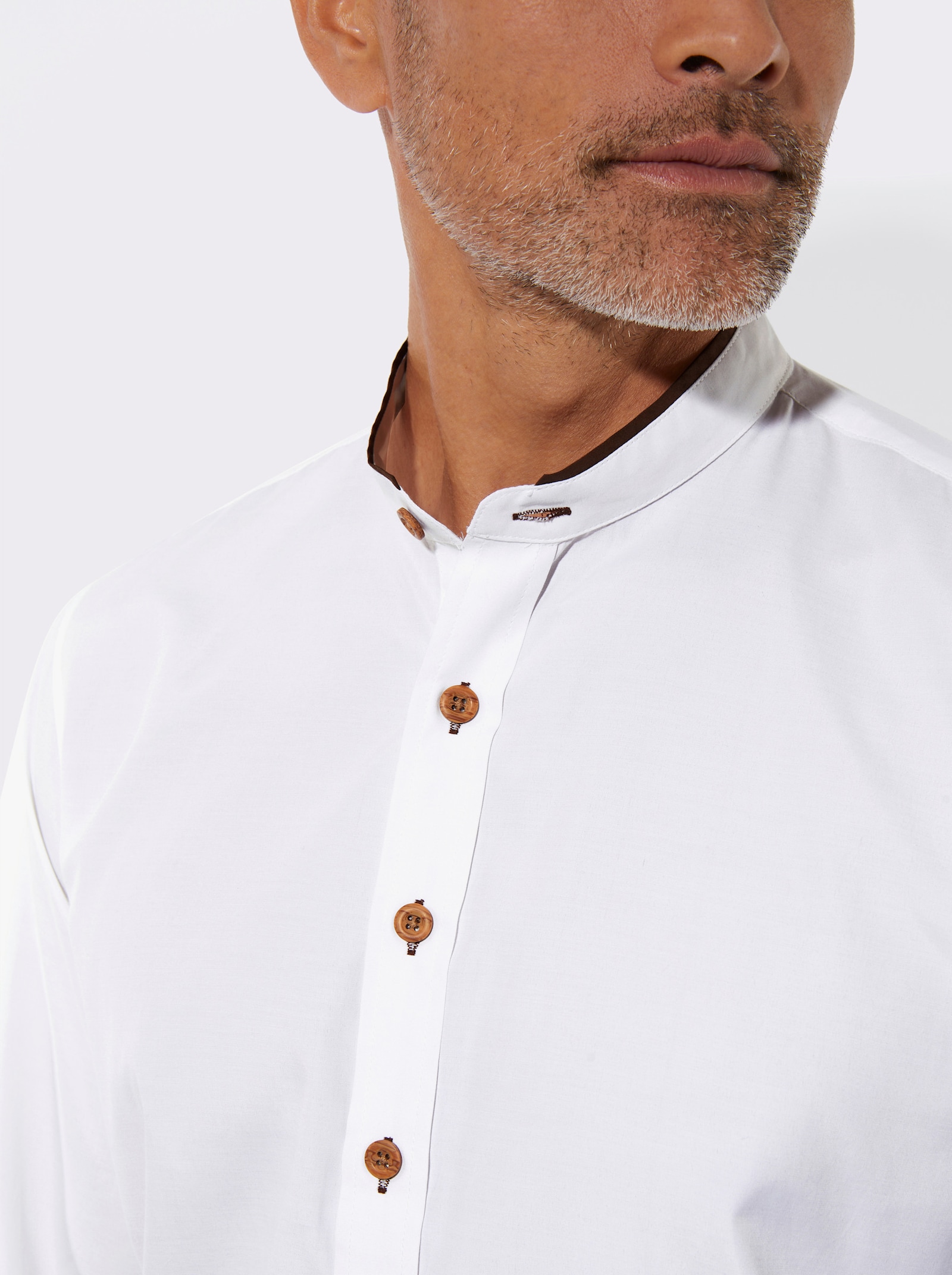 Langarmhemd mit Kontrastpaspeln - weiss