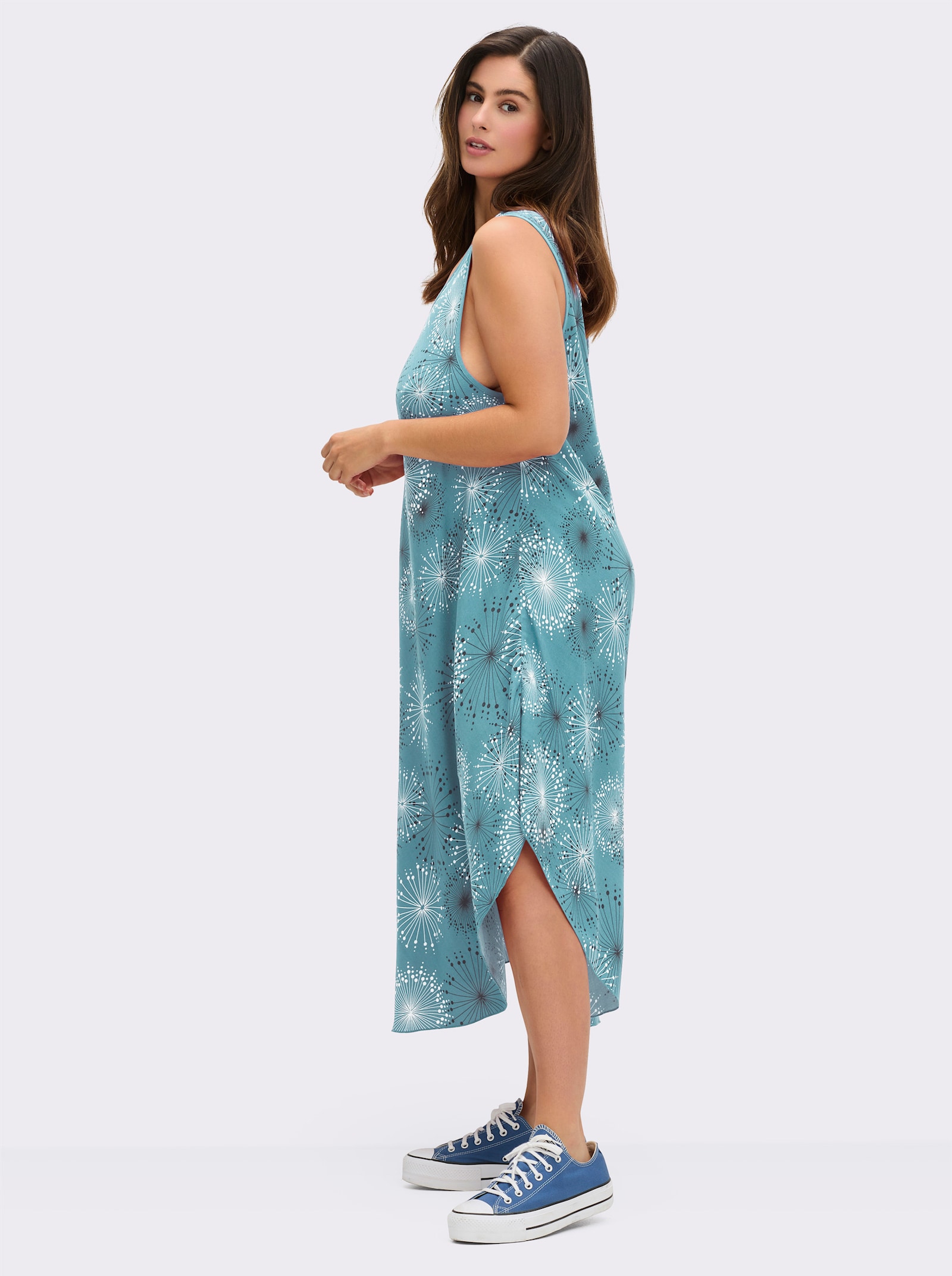 Druckkleid mit Blüten-Muster, figurumspielend - ozean-graphit-bedruckt