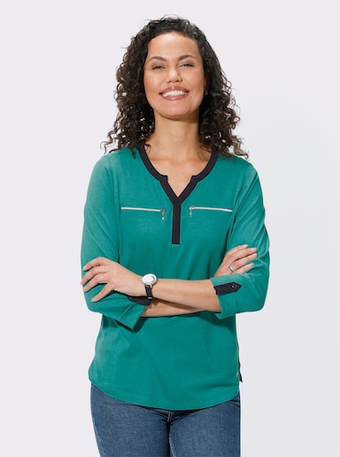 3/4-Arm-Shirt mit Zier-Reißverschlüssen - smaragd