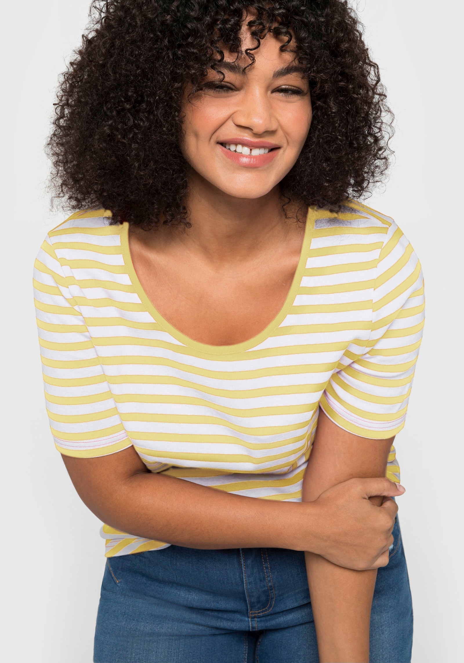 sheego Gestreept shirt met ronde hals - citroen/wit