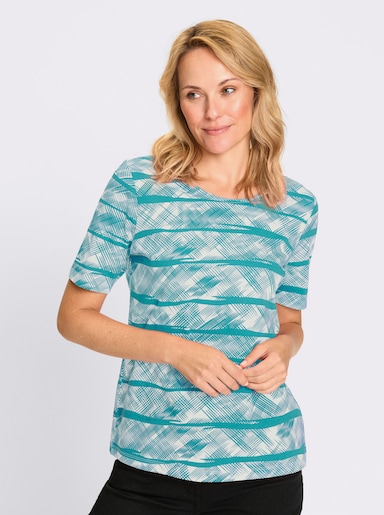 Shirt met korte mouwen van puur katoen - oceaan/ecru bedrukt