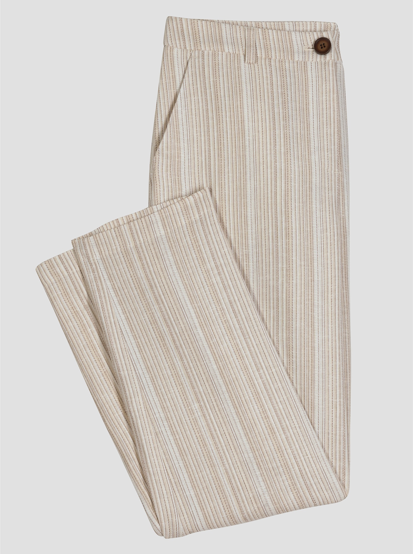 Linnen broek met jacquardpatroon - champagne/sesam gestreept