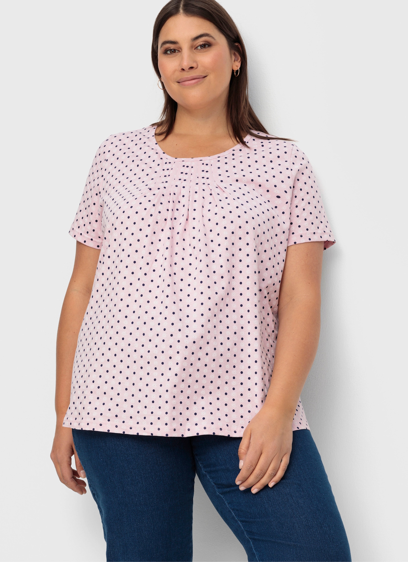 Kurzarmshirt im Minimaldessin - rosé-gemustert