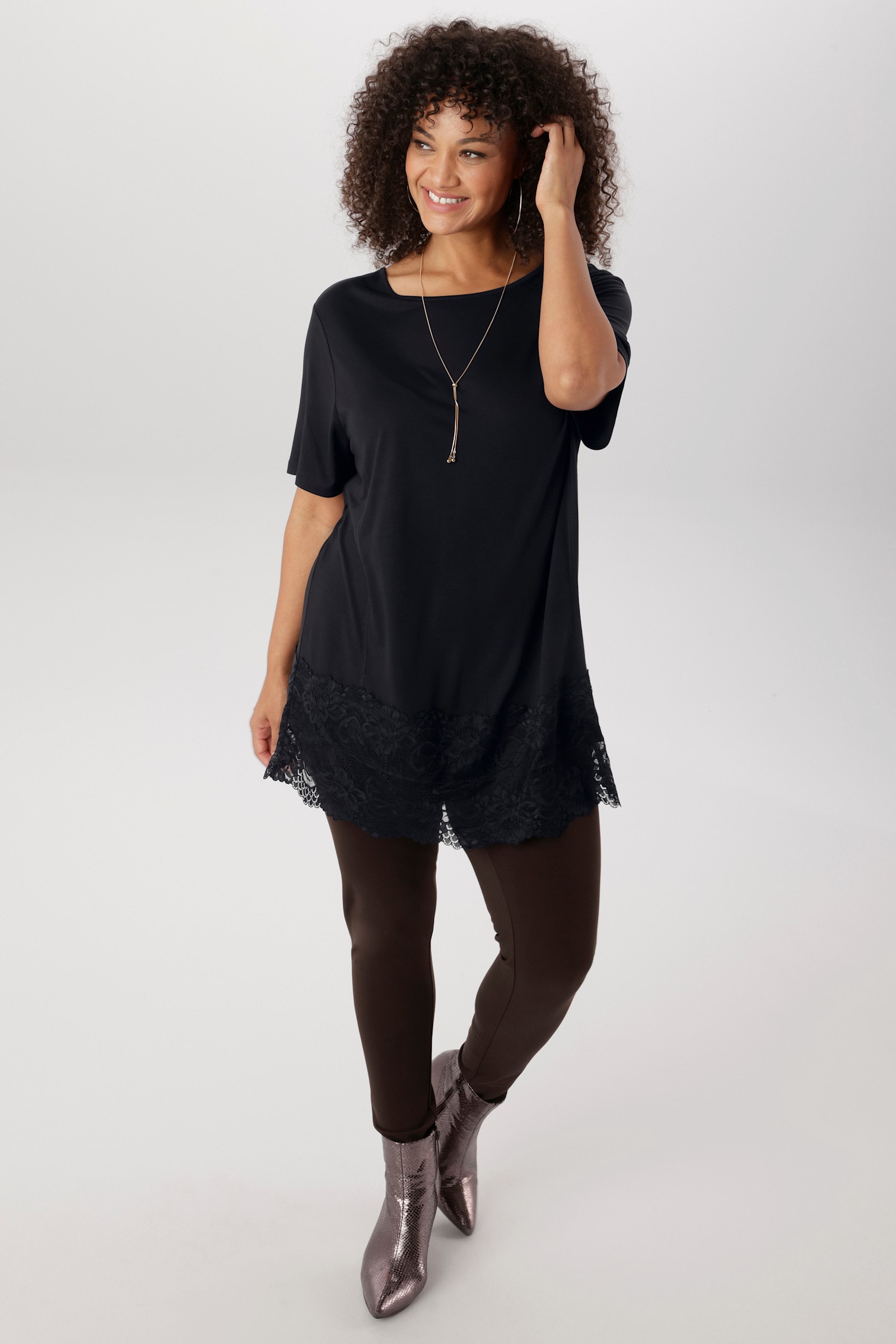 Aniston PLUS Spitzenshirt - schwarz
