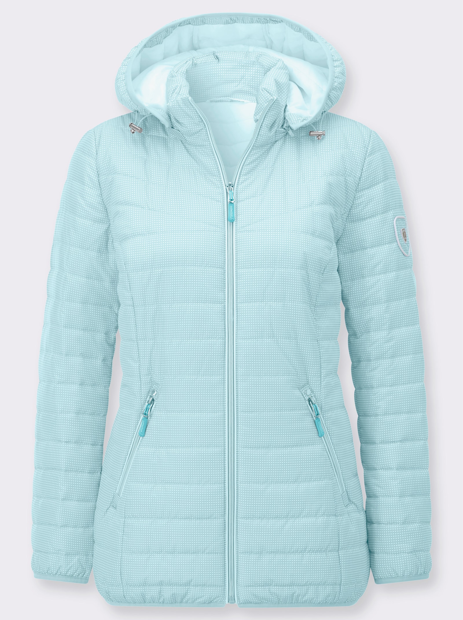 Gewatteerde jas met afneembare capuchon - mint/wit bedrukt