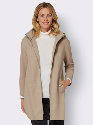 Longjacke mit Kapuze und Seitenschlitzen - beige