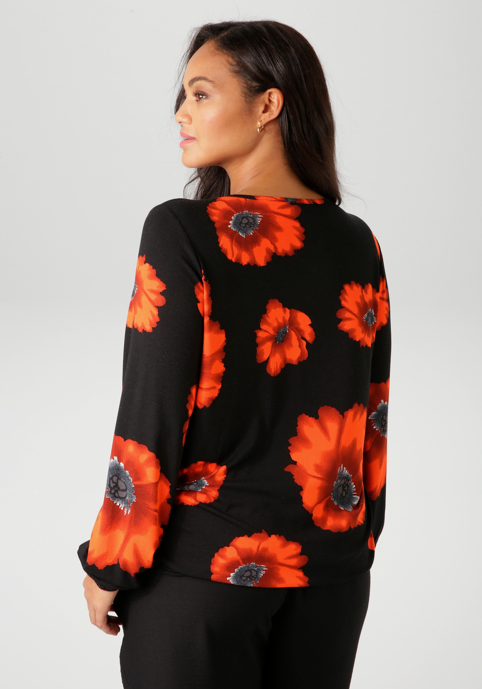 Aniston PLUS Langarmshirt - schwarz-orangerot-rostrotanthrazit-grau-weiß