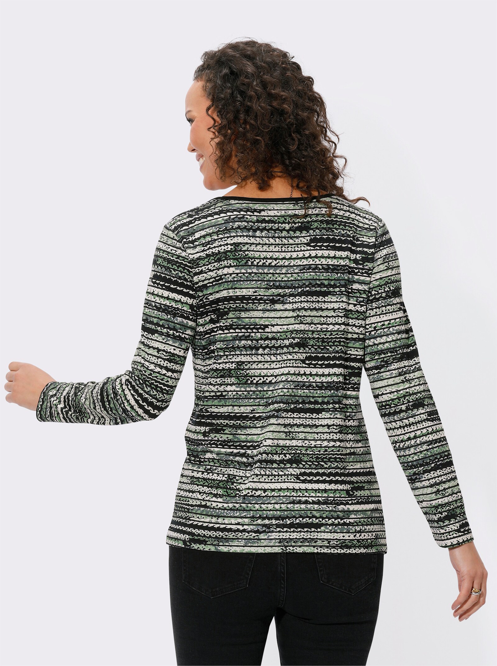 Langarmshirt mit Ringel-Muster - eucalyptus-schwarz-bedruckt