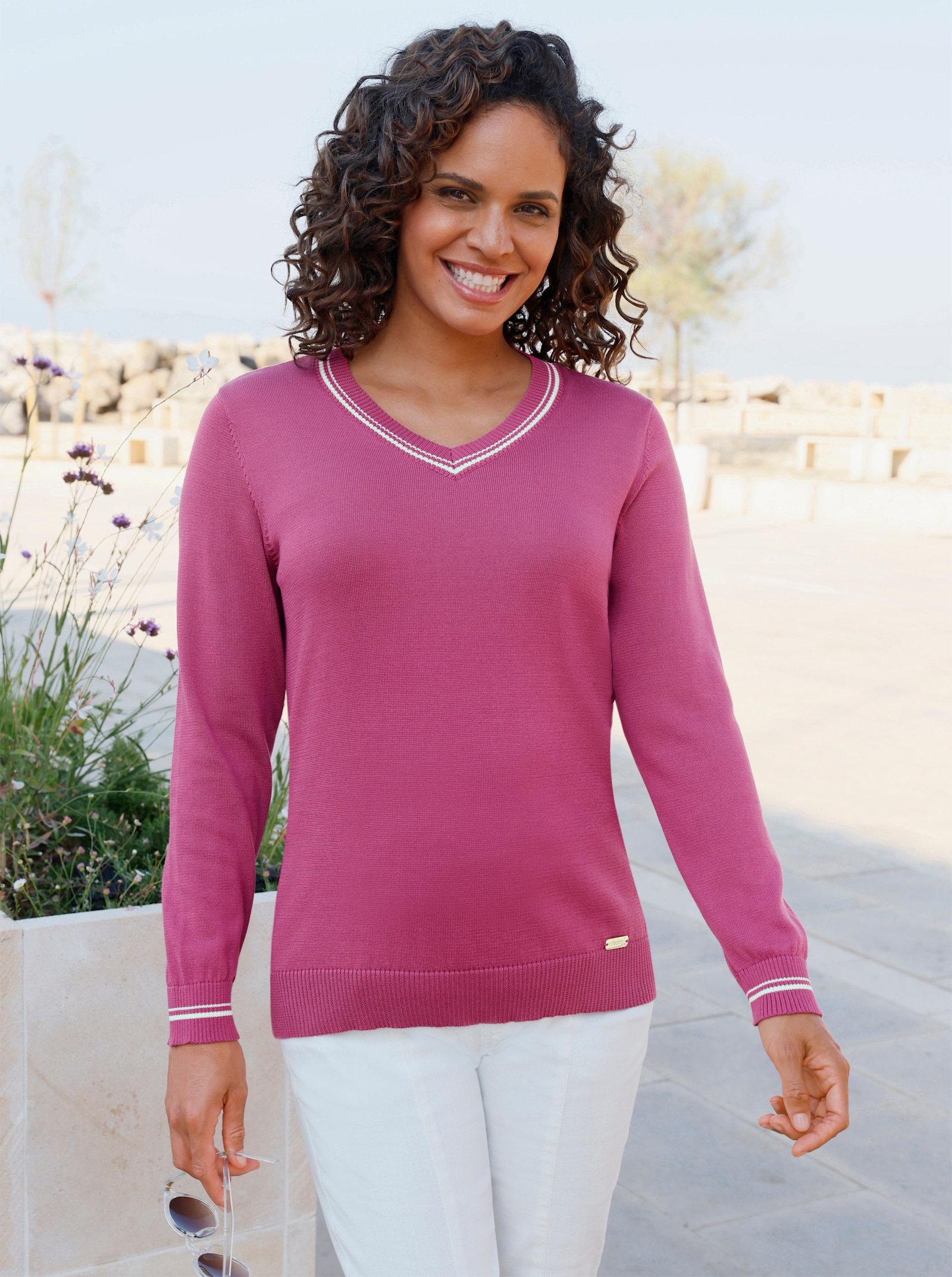 Baumwollpullover mit Kontraststreifen - erika