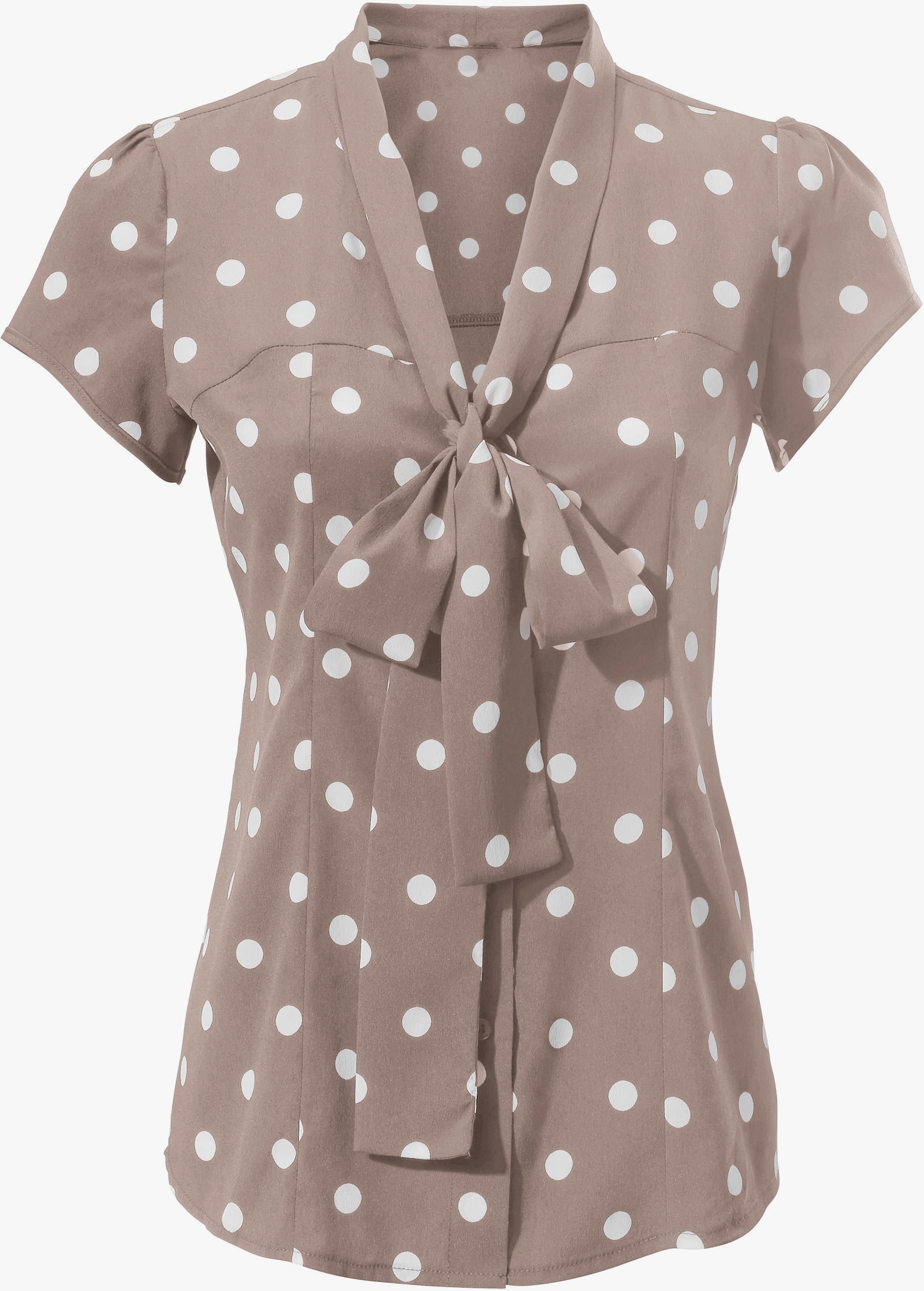 heine Kurzarmbluse im Punkte-Dessin - taupe-weiss