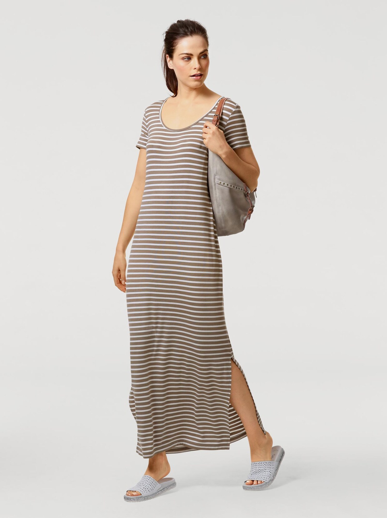 Linea Tesini Jersey-Kleid - beige-weiß