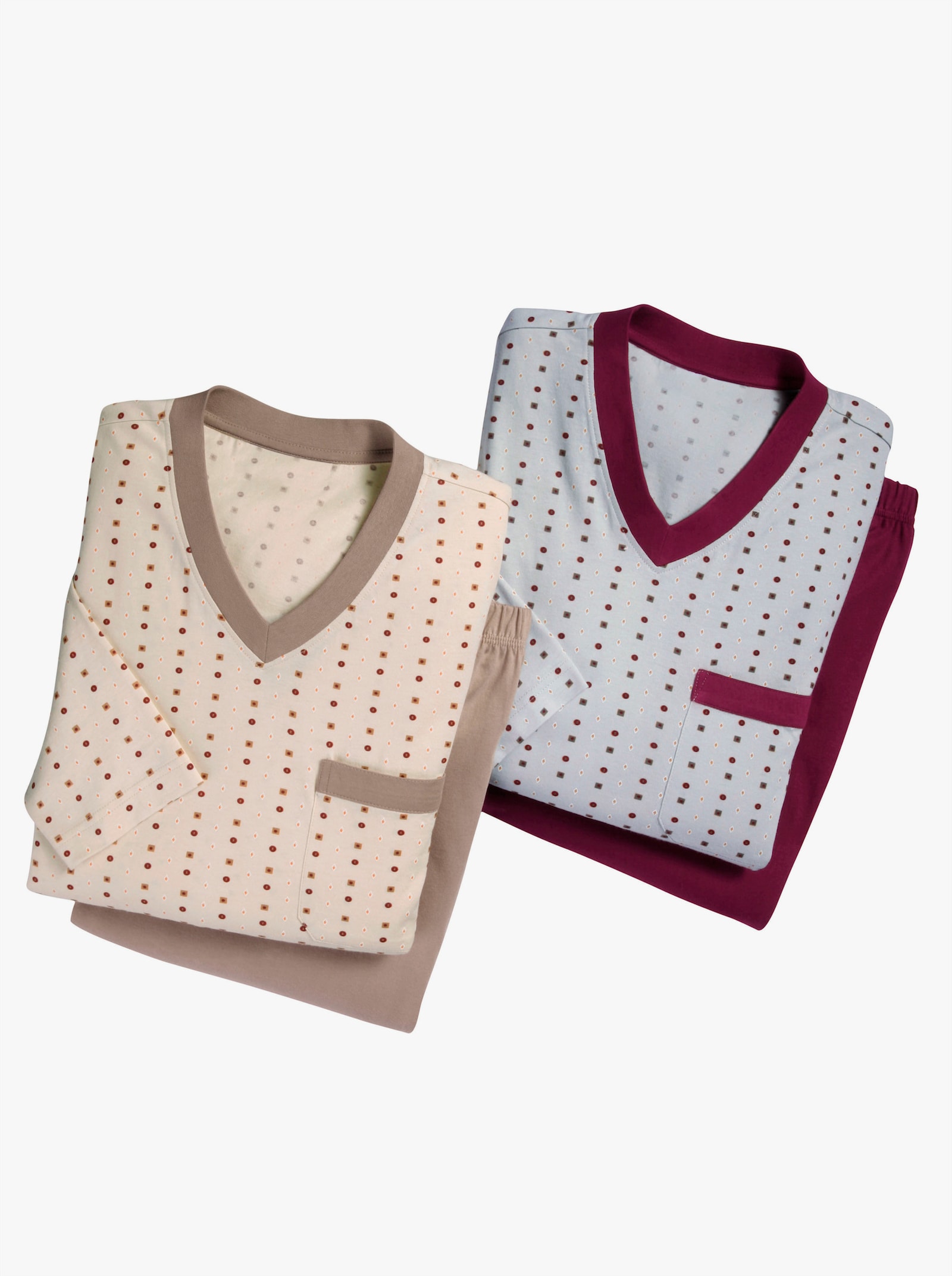 KINGsCLUB Schlafanzüge - beige + grau-dunkelrot