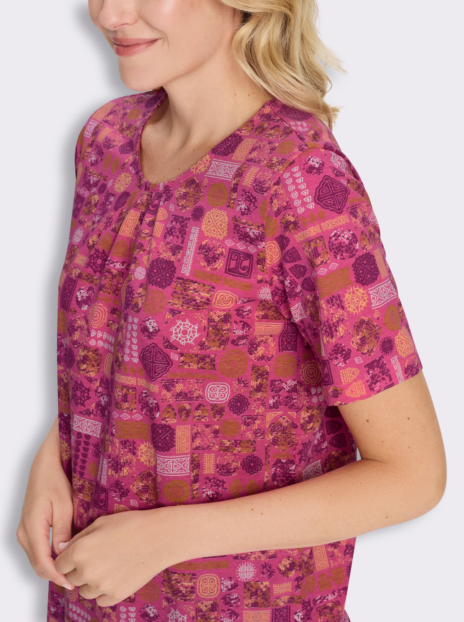 Longshirt - fuchsia-papaya-bedruckt