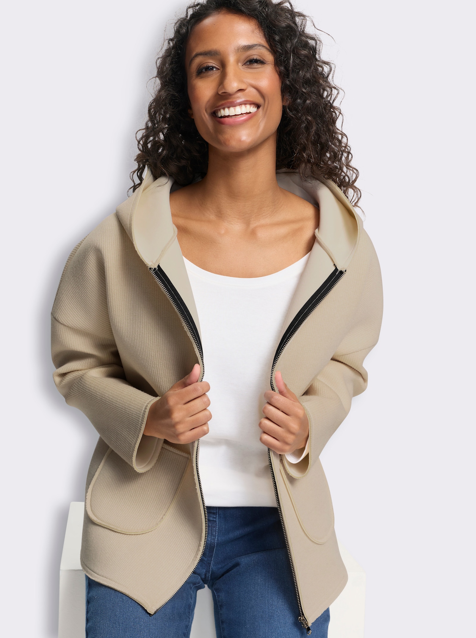 heine Shirtjacke im Materialmix - sand