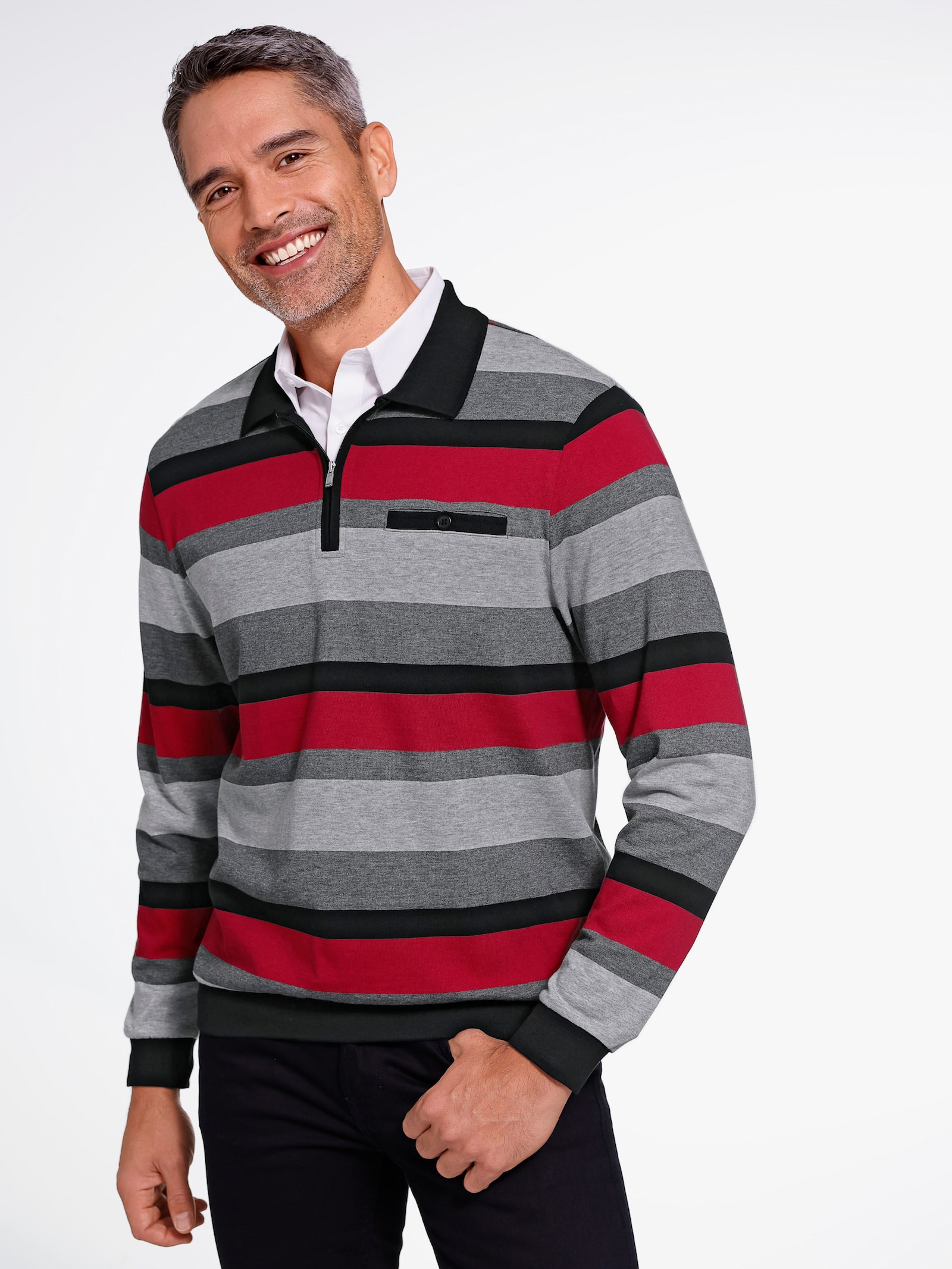 Sweatshirt im Ringel-Dessin - schwarz-rot-geringelt