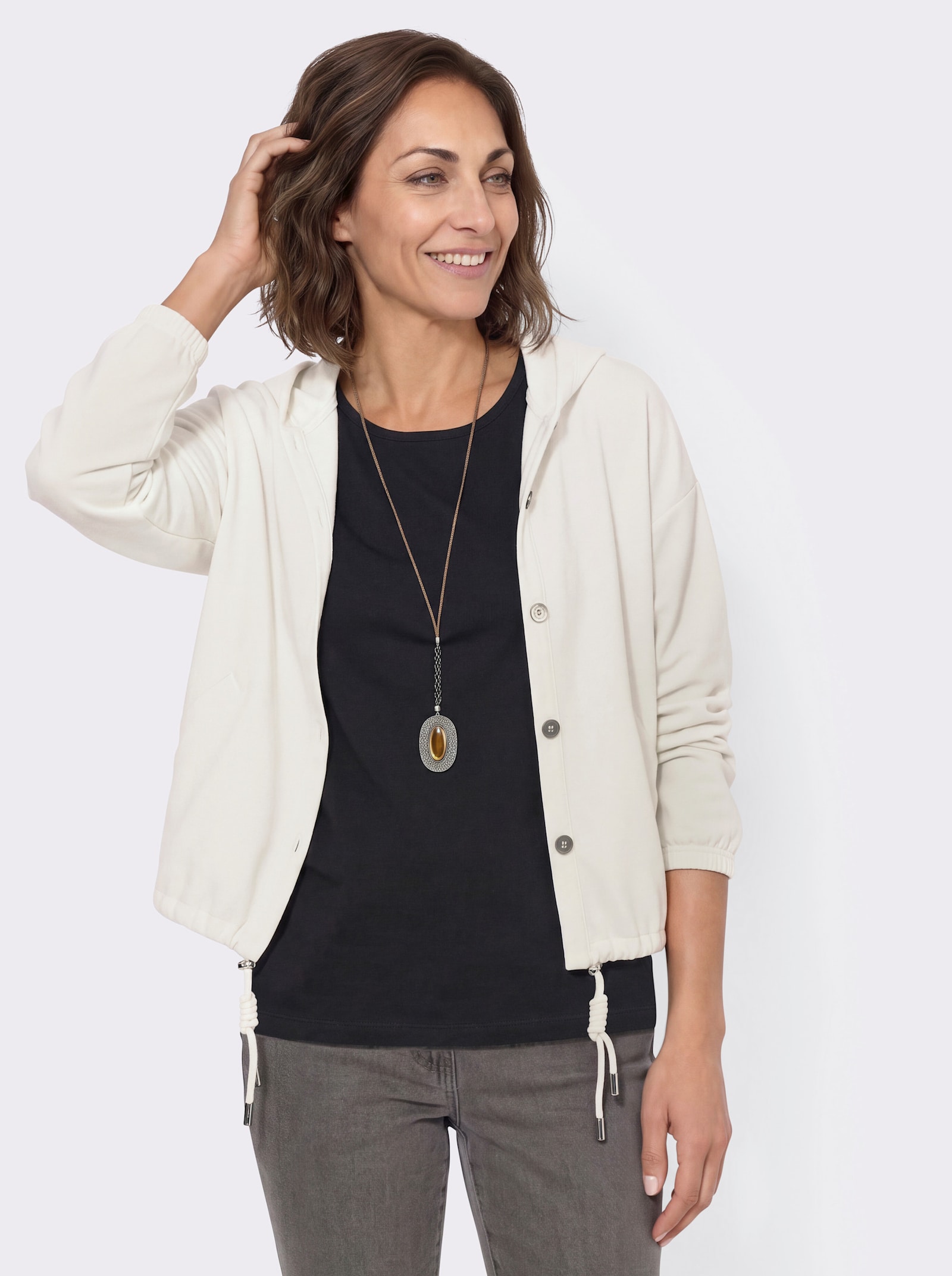 Shirtjacke mit Kapuze - ecru