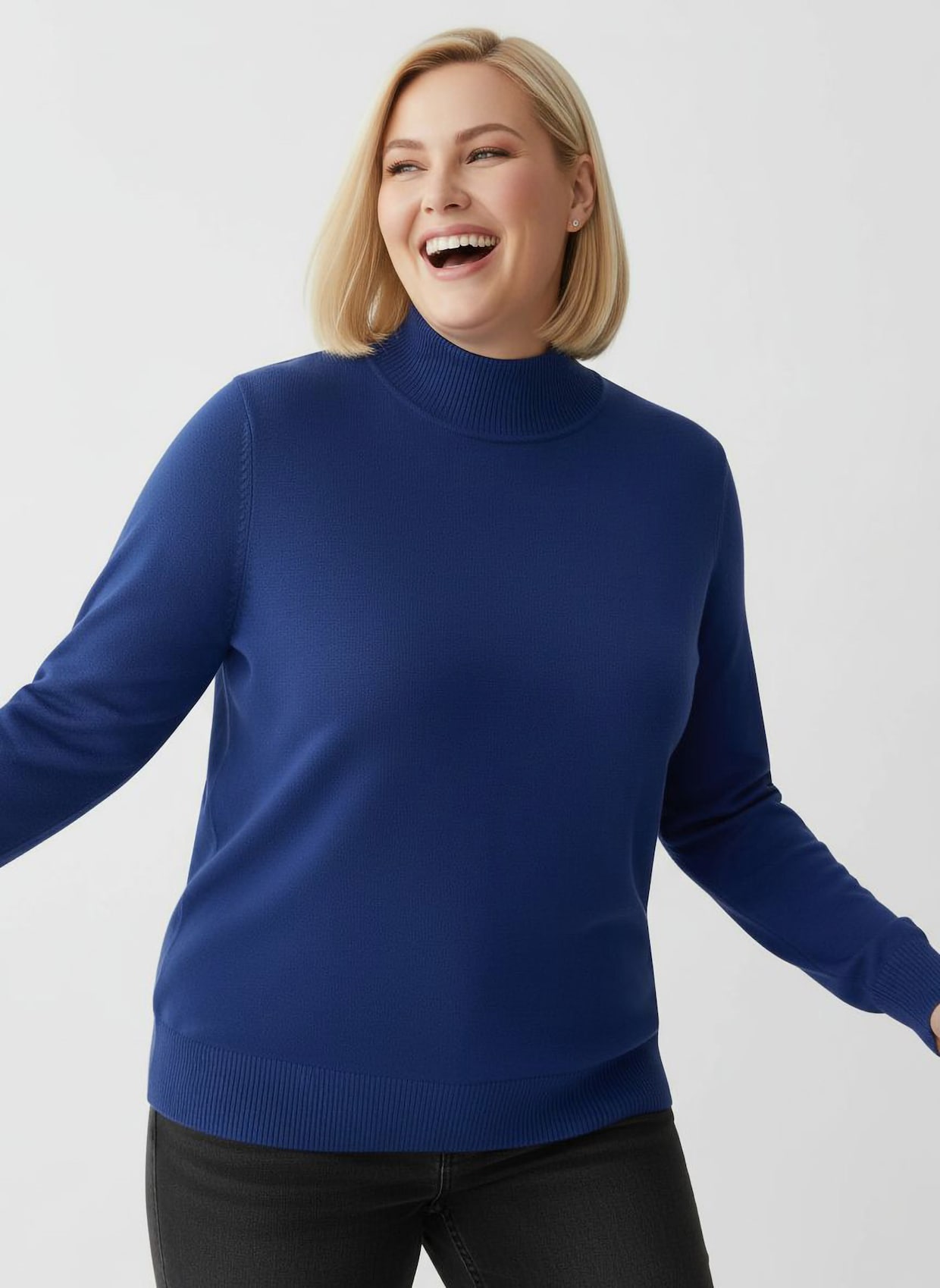 Stehkragenpullover mit Ripp-Abschlüssen - royalblau