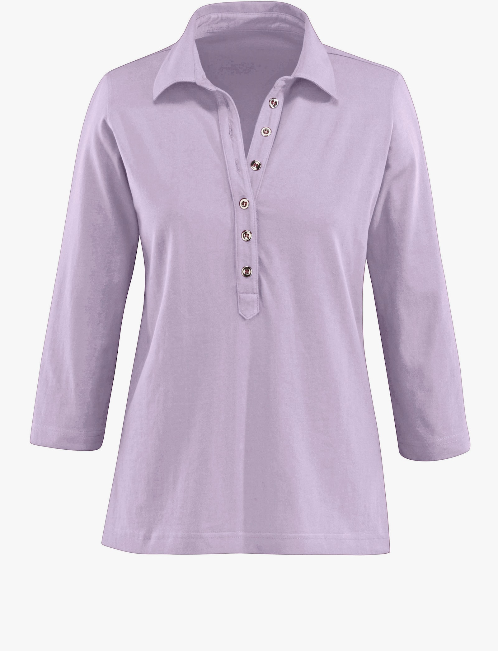 Poloshirt mit langer Knopfleiste - flieder