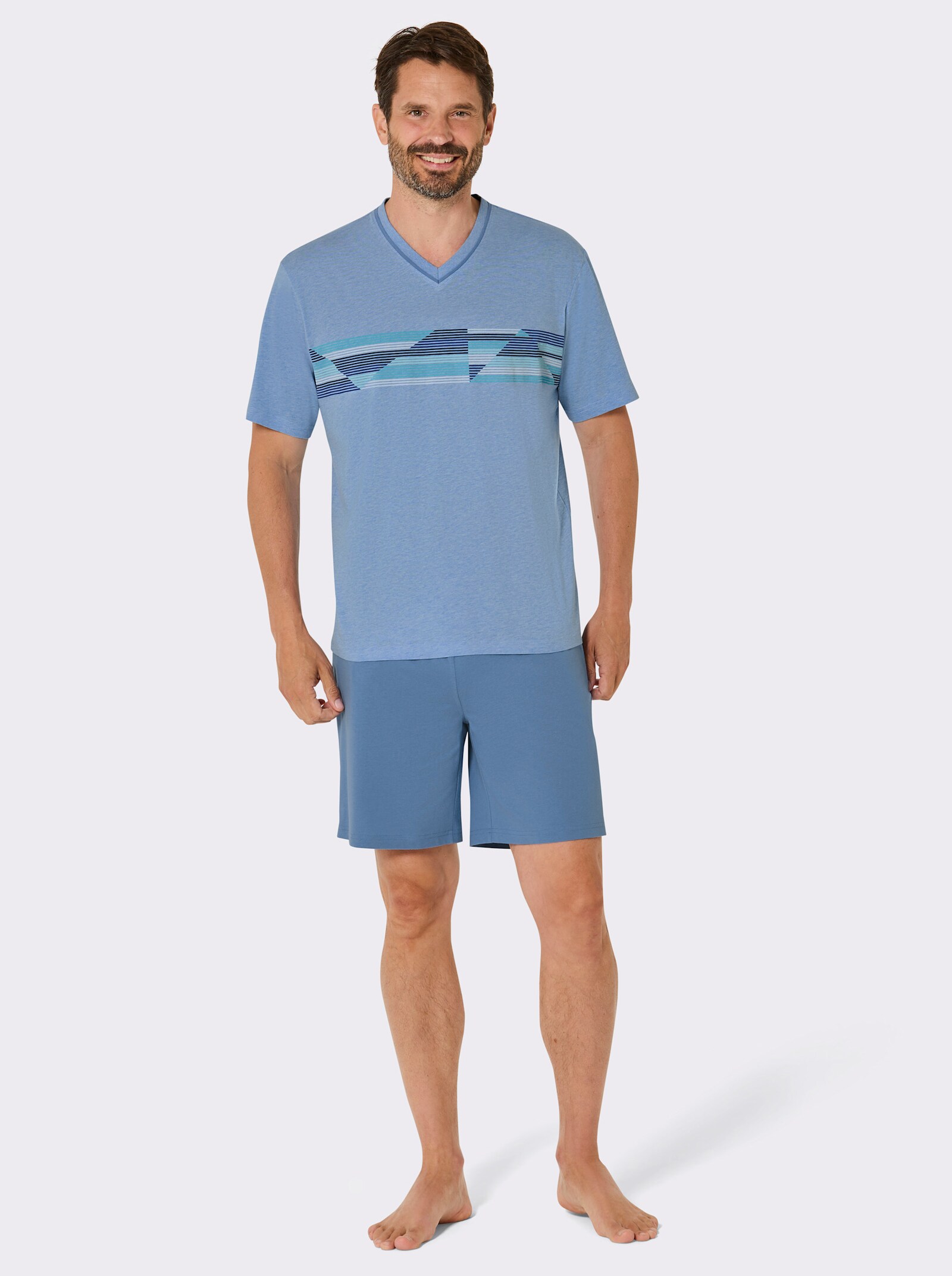 wäschepur men Shorty in Single-Jersey-Qualität - mittelblau-meliert