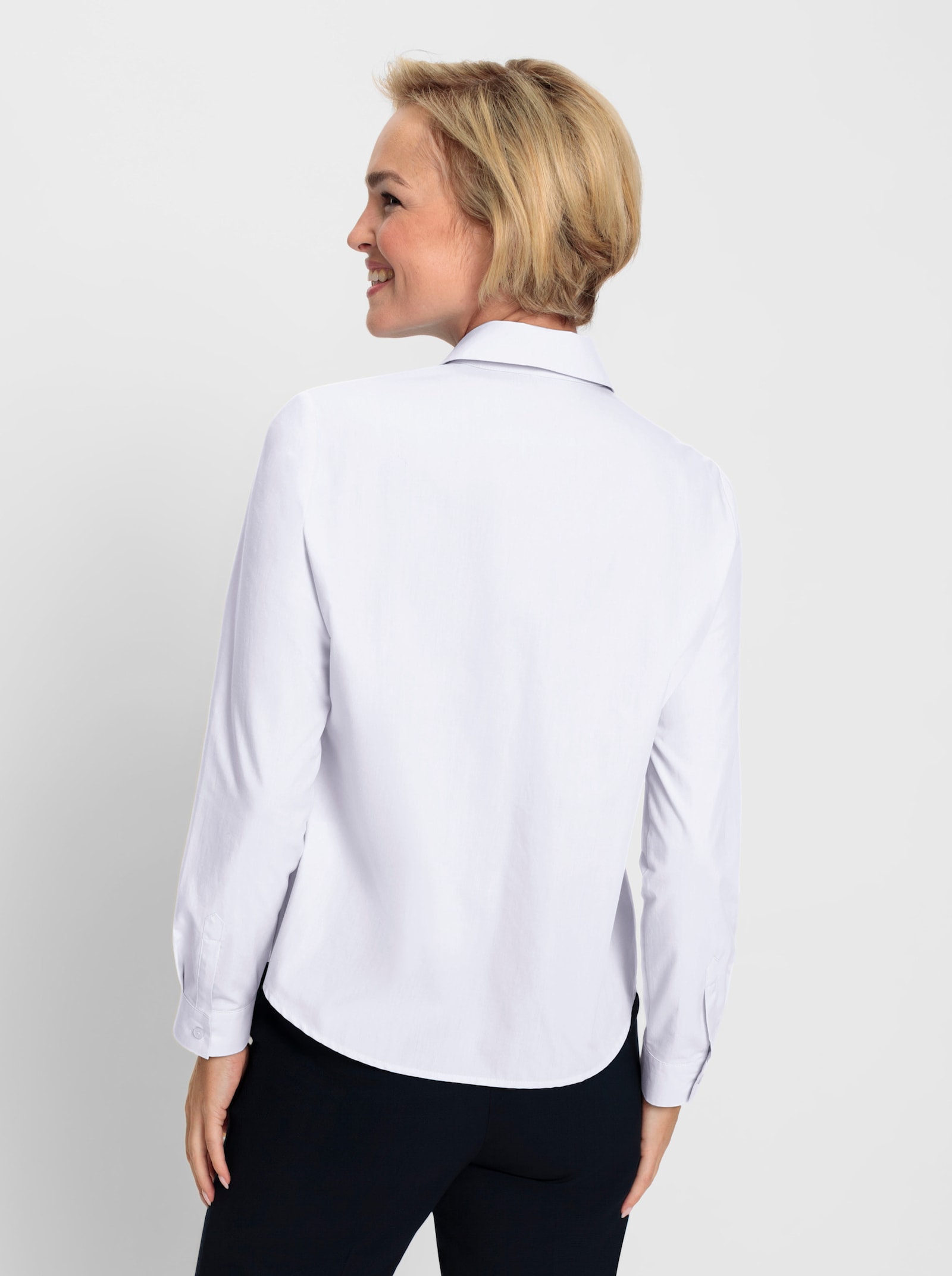 Langarmbluse mit Knopfmanschetten - weiß