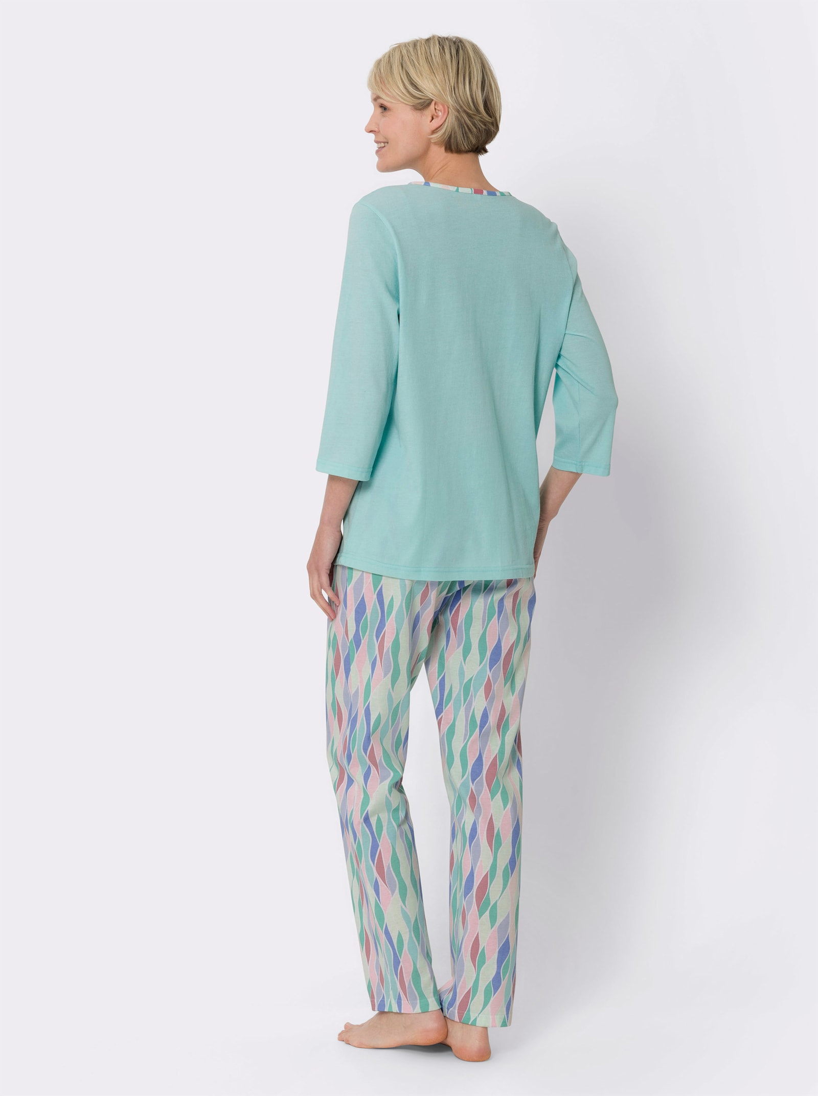 Pyjama met 3/4-mouwen, bedrukt - mint geprint