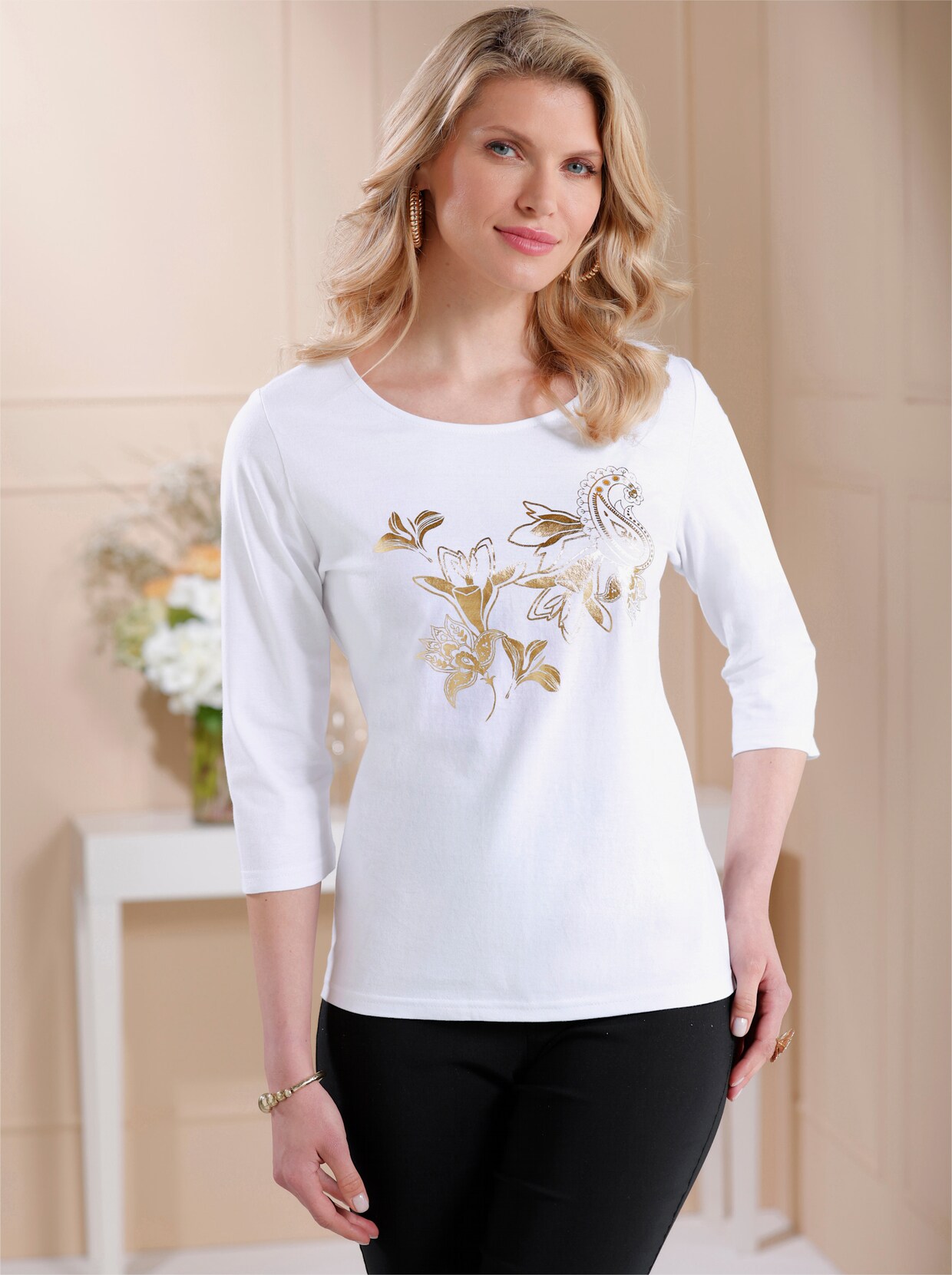 Shirt met 3/4-mouw - ecru
