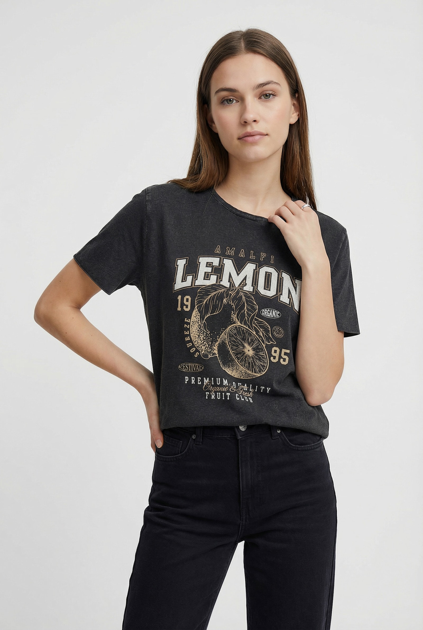 ONLY CARMAKOMA T-Shirt - black print:fruity lemon