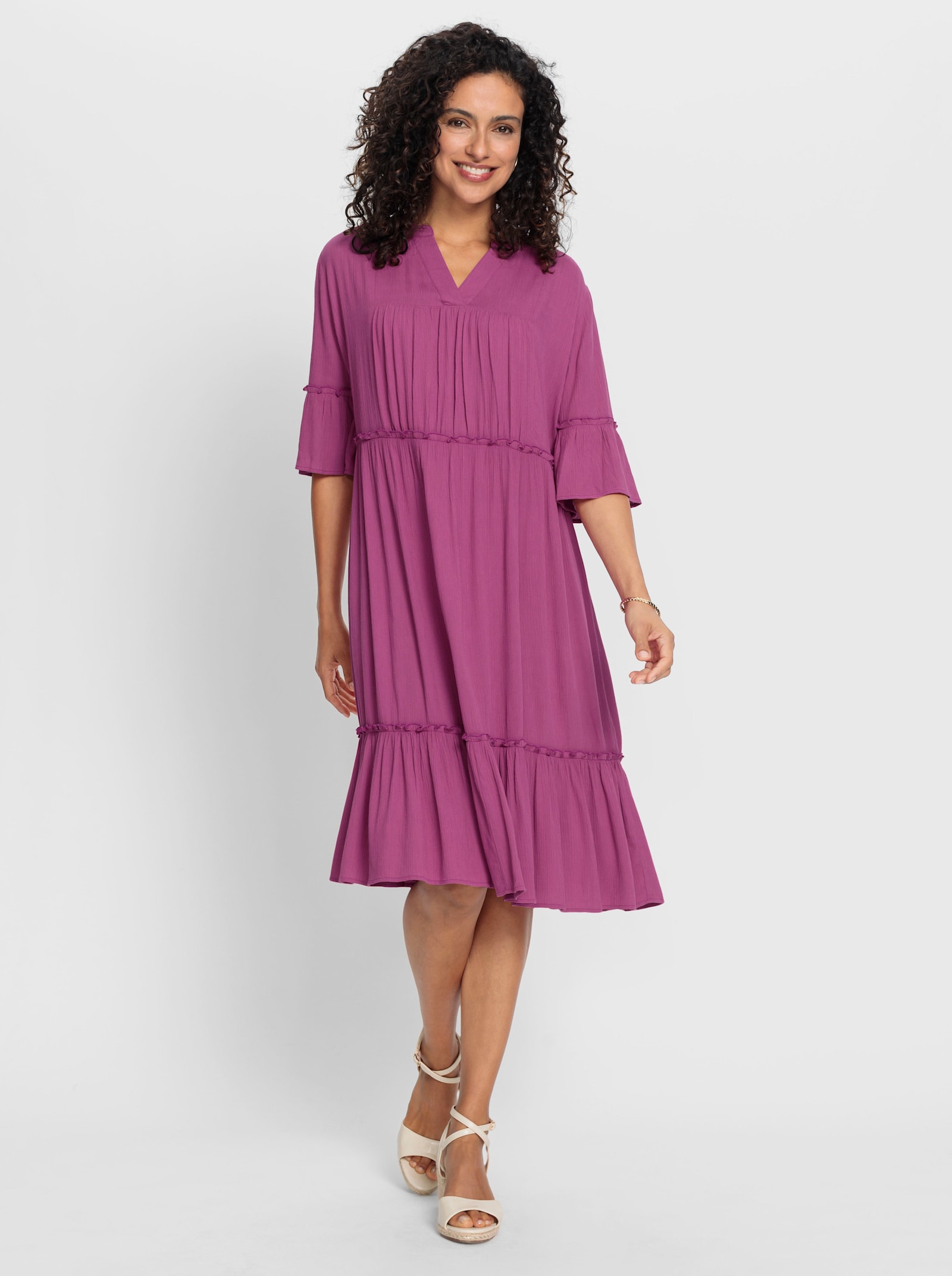 Gelaagde jurk met kleine ruches - heide