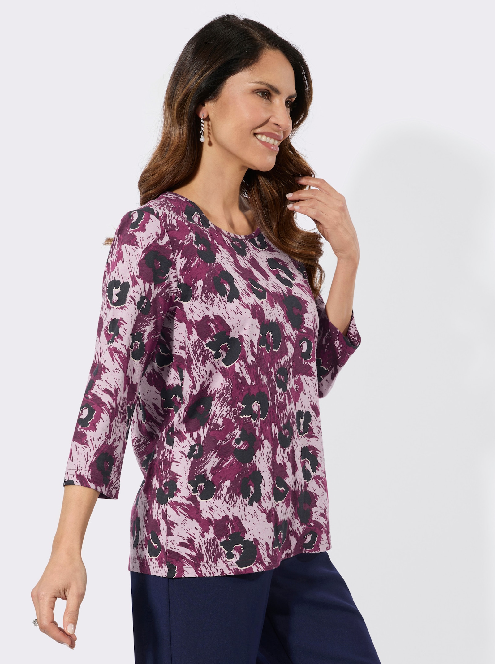 3/4-Arm-Shirt im Animal-Dessin - bordeaux-mauve-bedruckt