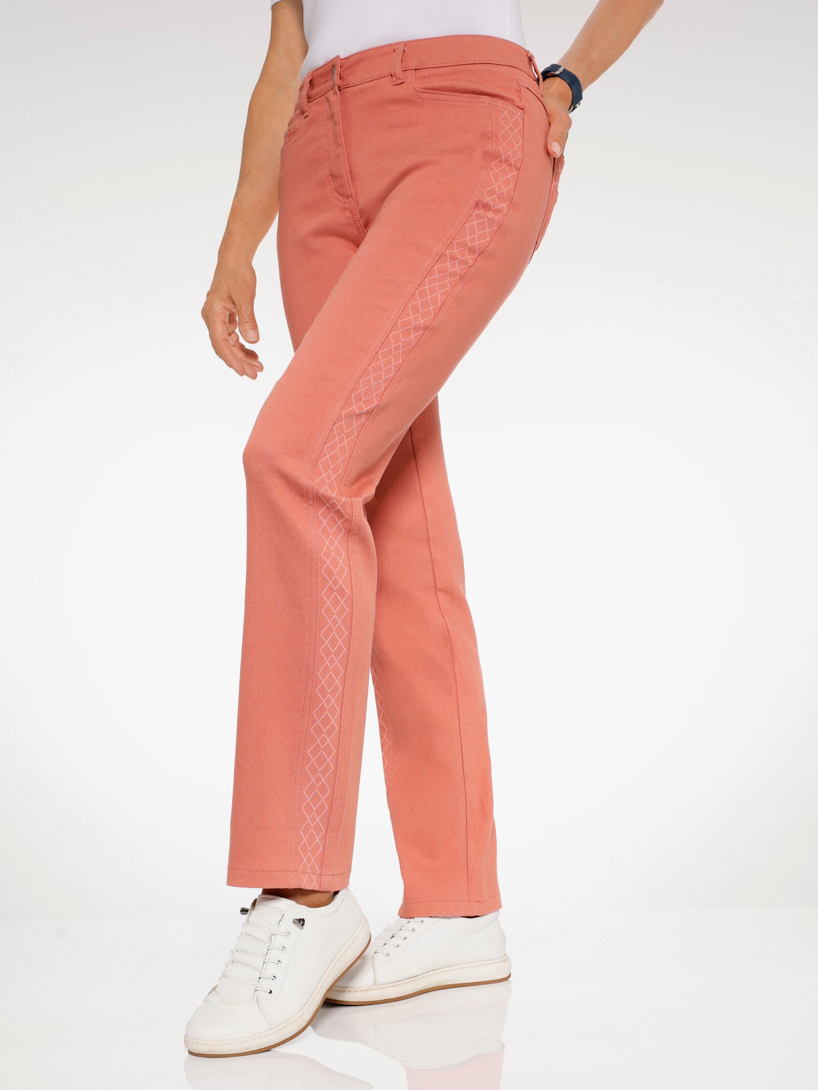 Jeans mit seitlichem Laser-Druckmuster - koralle