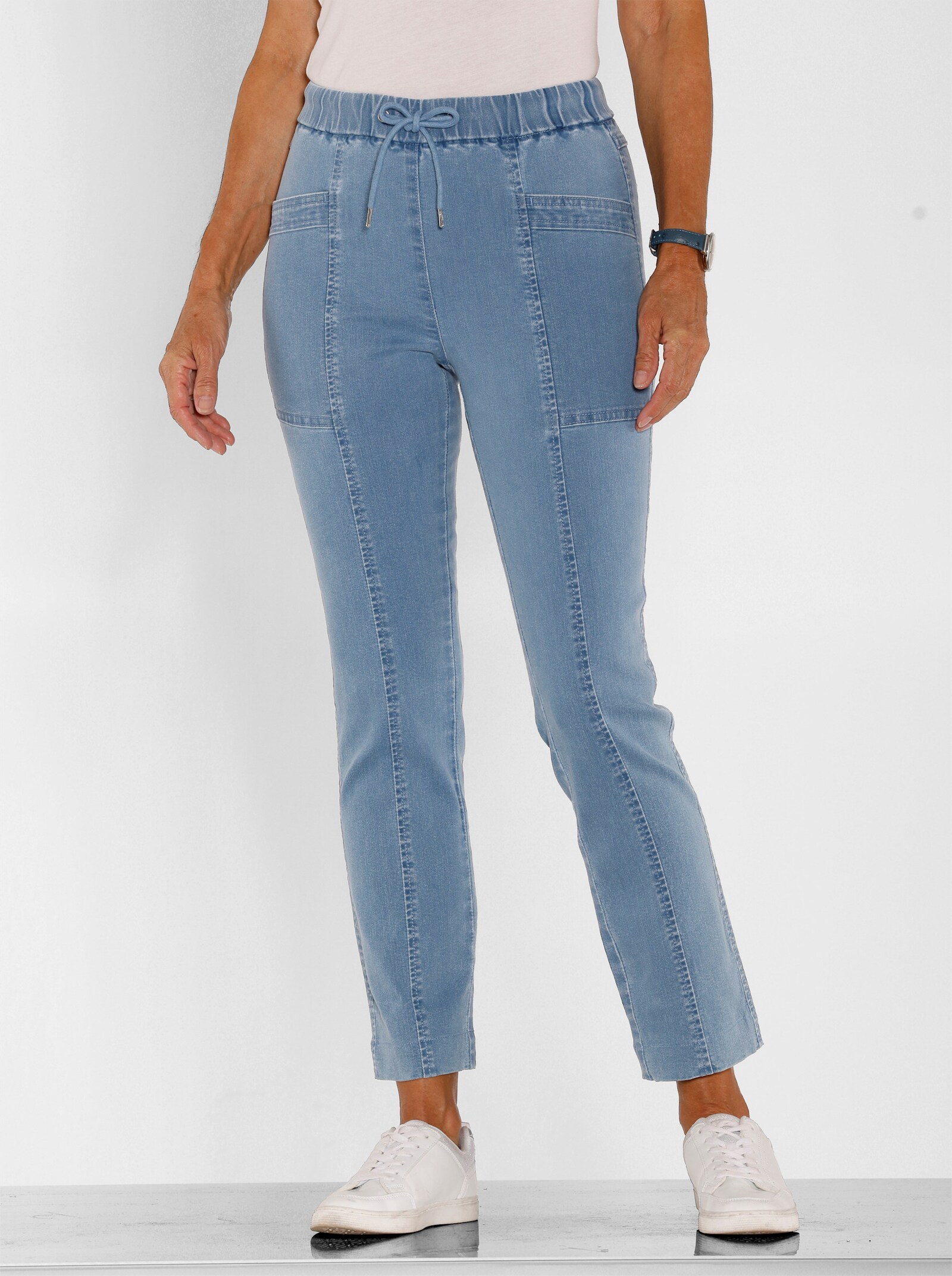 Comfortjeans met opgestikte zakken - blue-bleached