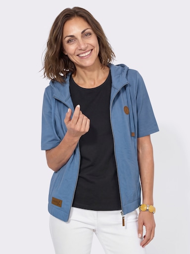 Shirtjacke mit Kapuze und Halbärmeln - mittelblau