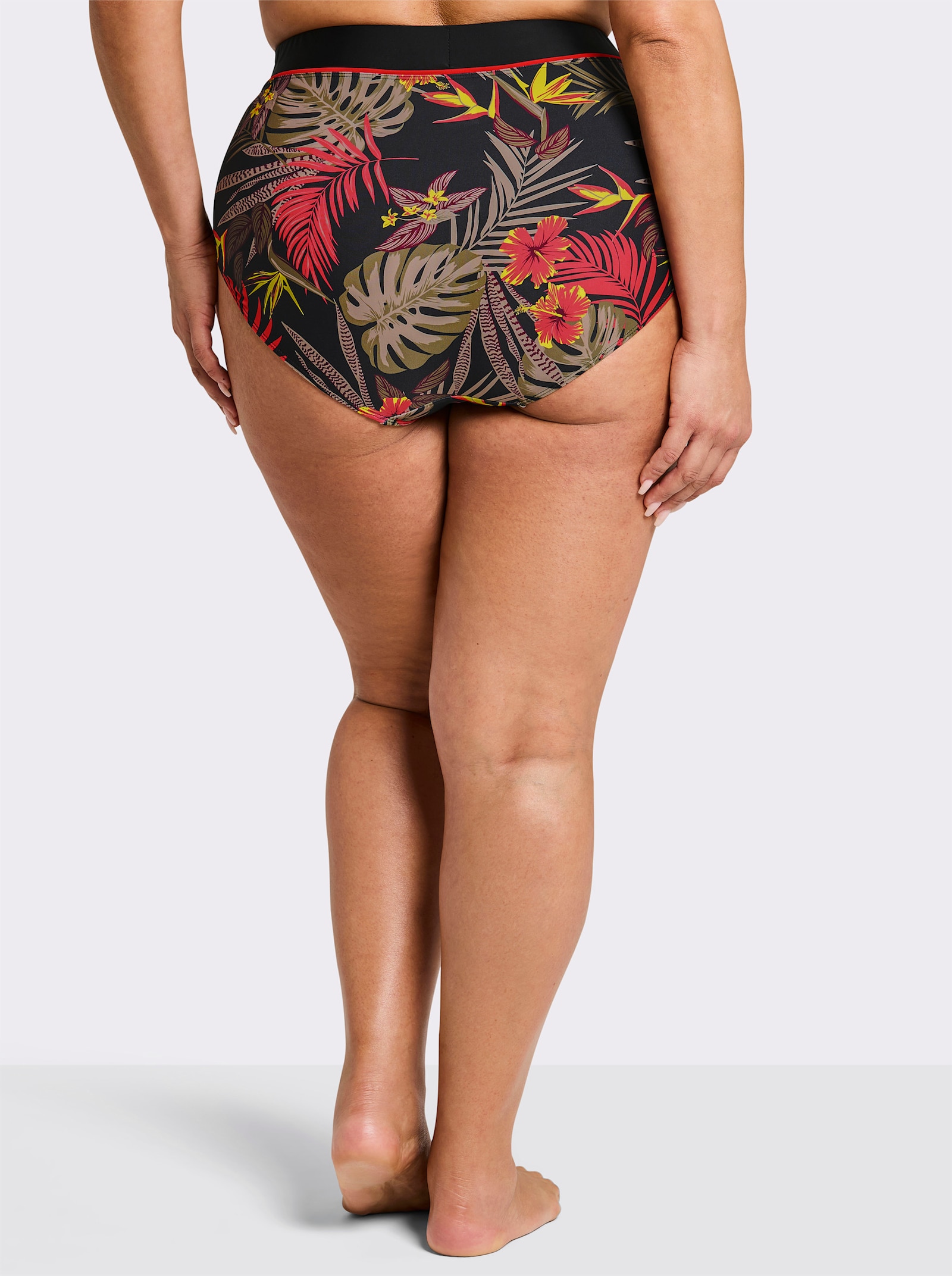 sheego Badehose - schwarz-burgund-bedruckt