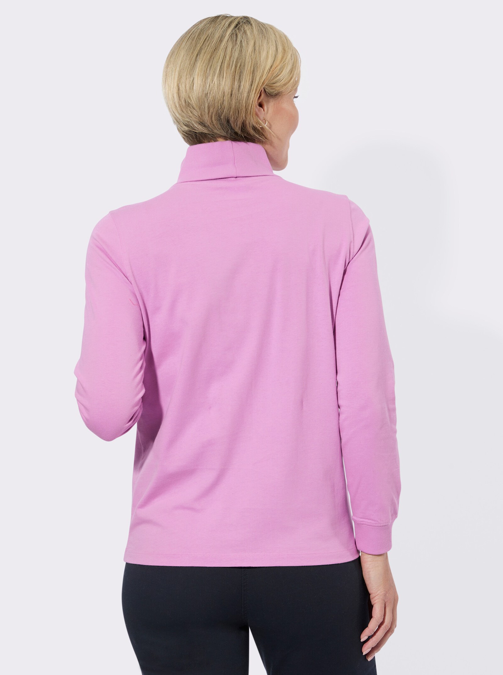 Rollkragenshirt mit gerippten Einsätzen - orchidee + rosé