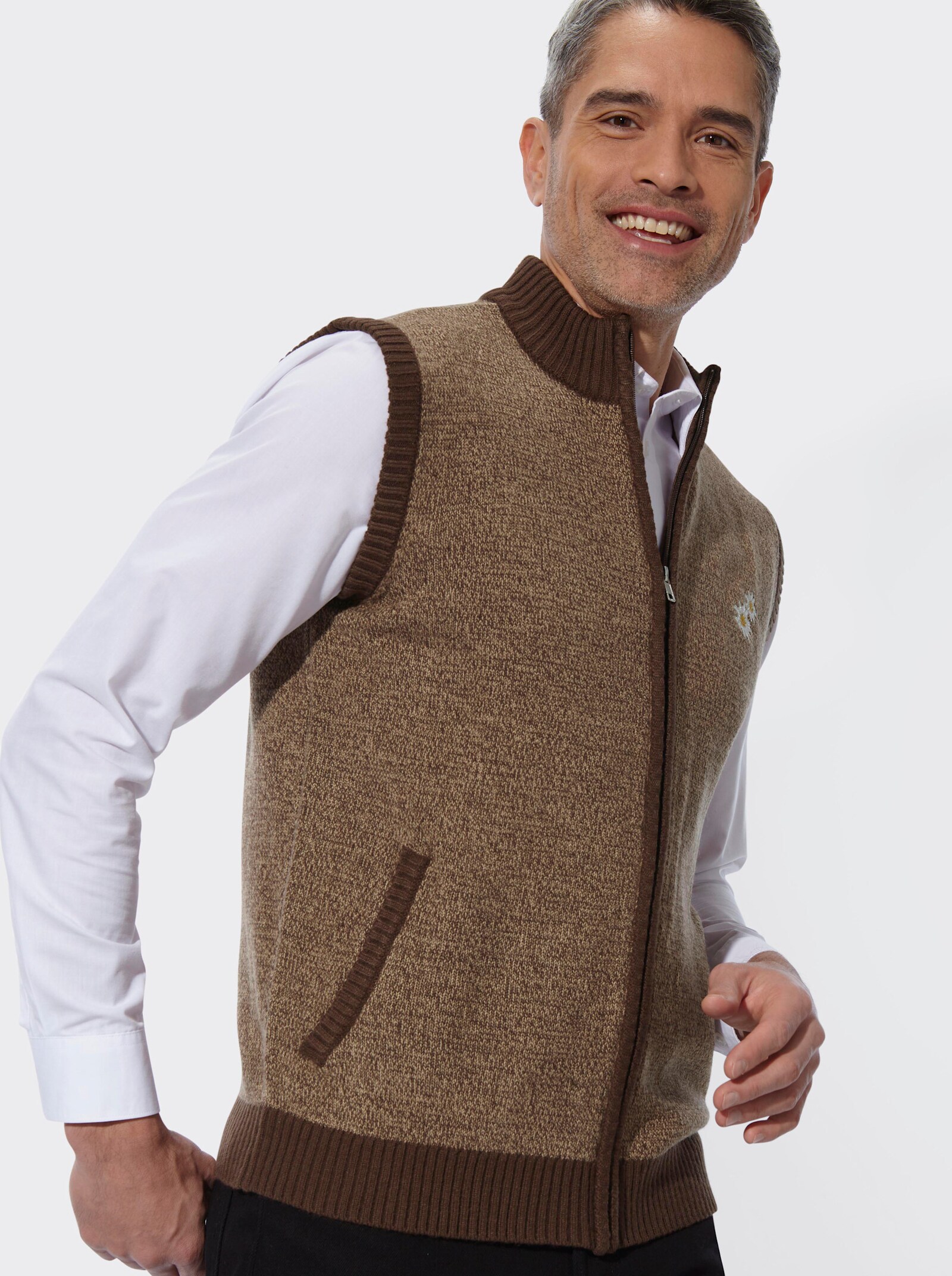 Strickweste in Melange-Optik - schoko-camel-meliert