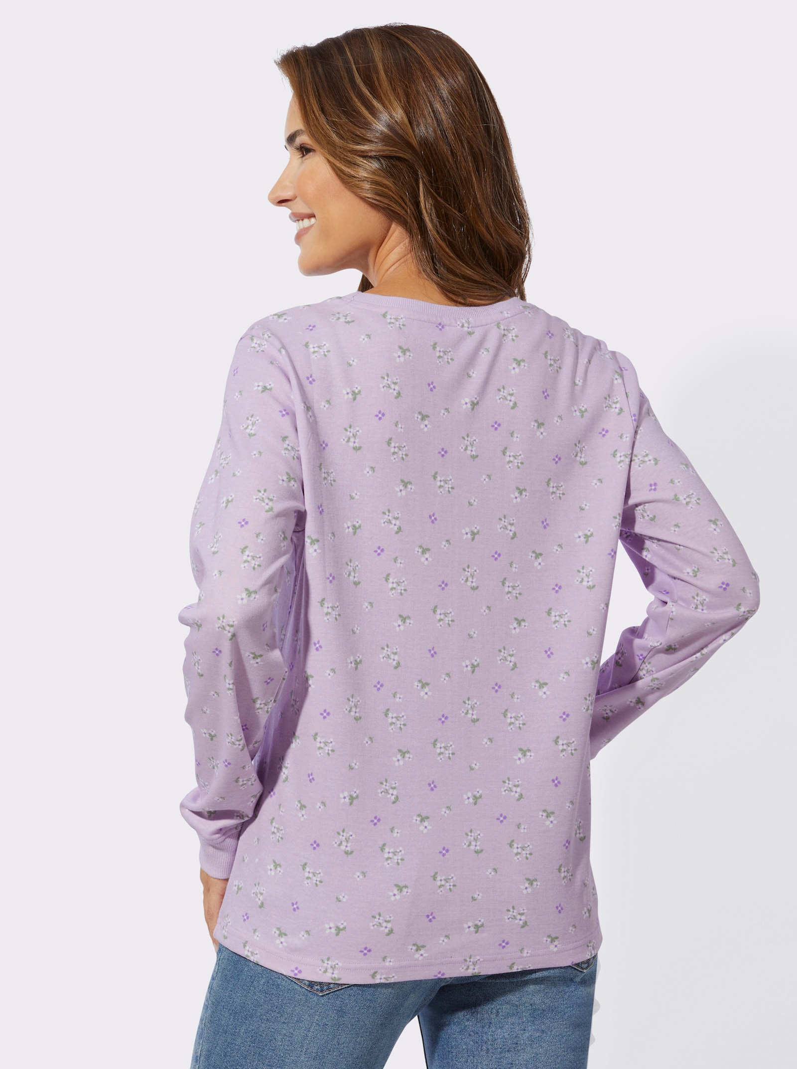 Sweatshirt mit Blümchen-Print - flieder-ecru-bedruckt