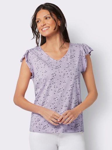 V-Shirt mit Schmetterling-Muster - flieder-feige-bedruckt