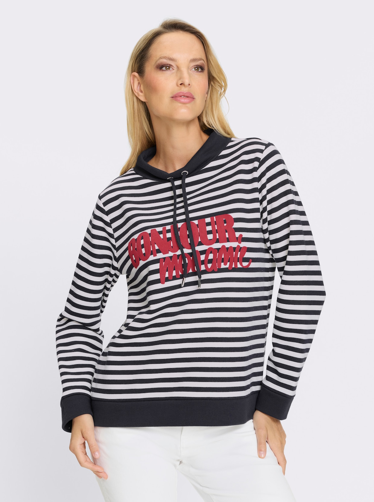 heine Sweatshirt - ecru-marine-bedruckt