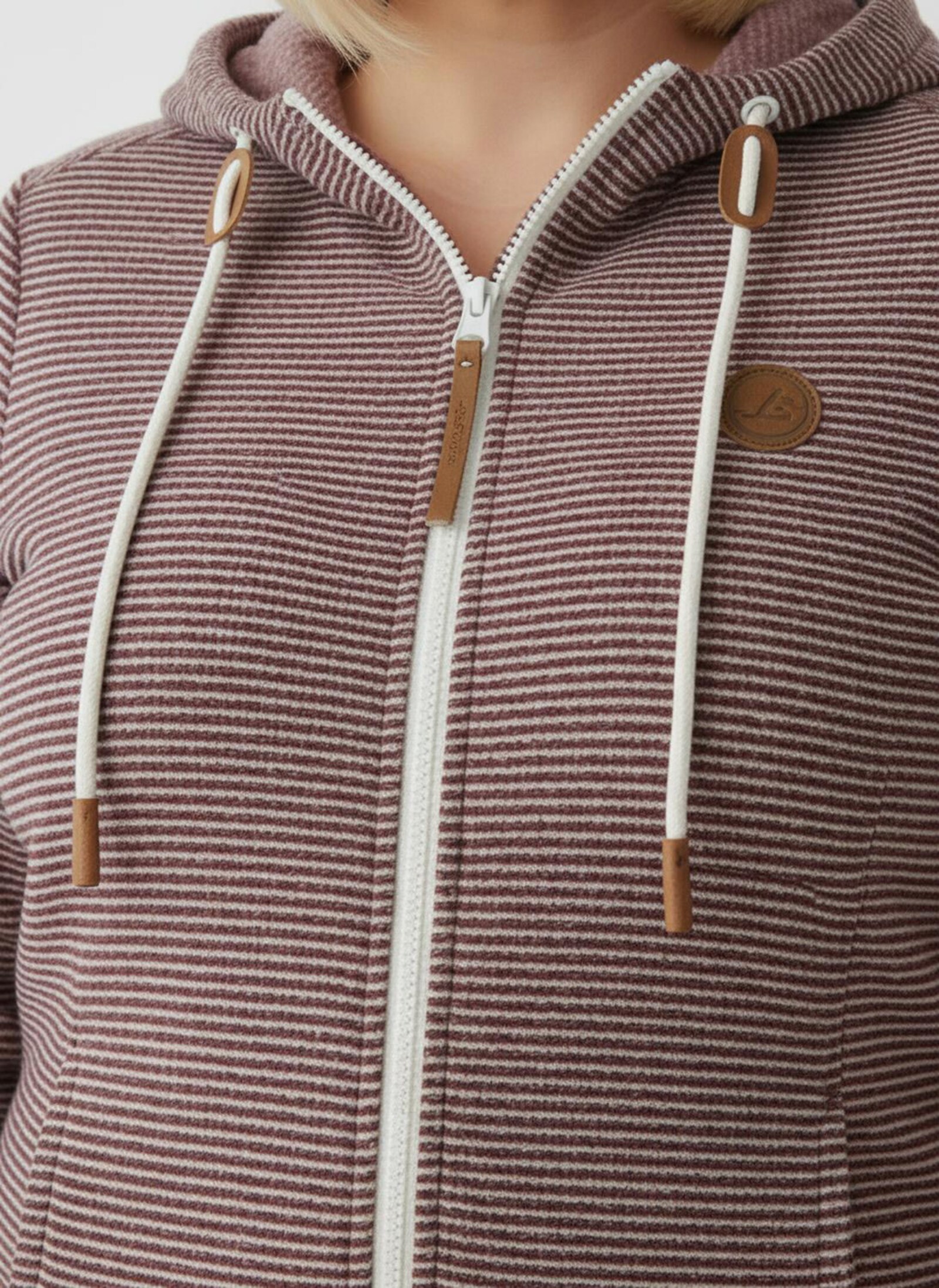 Fleecejacke mit Nahttaschen - rotbraun-ecru-geringelt