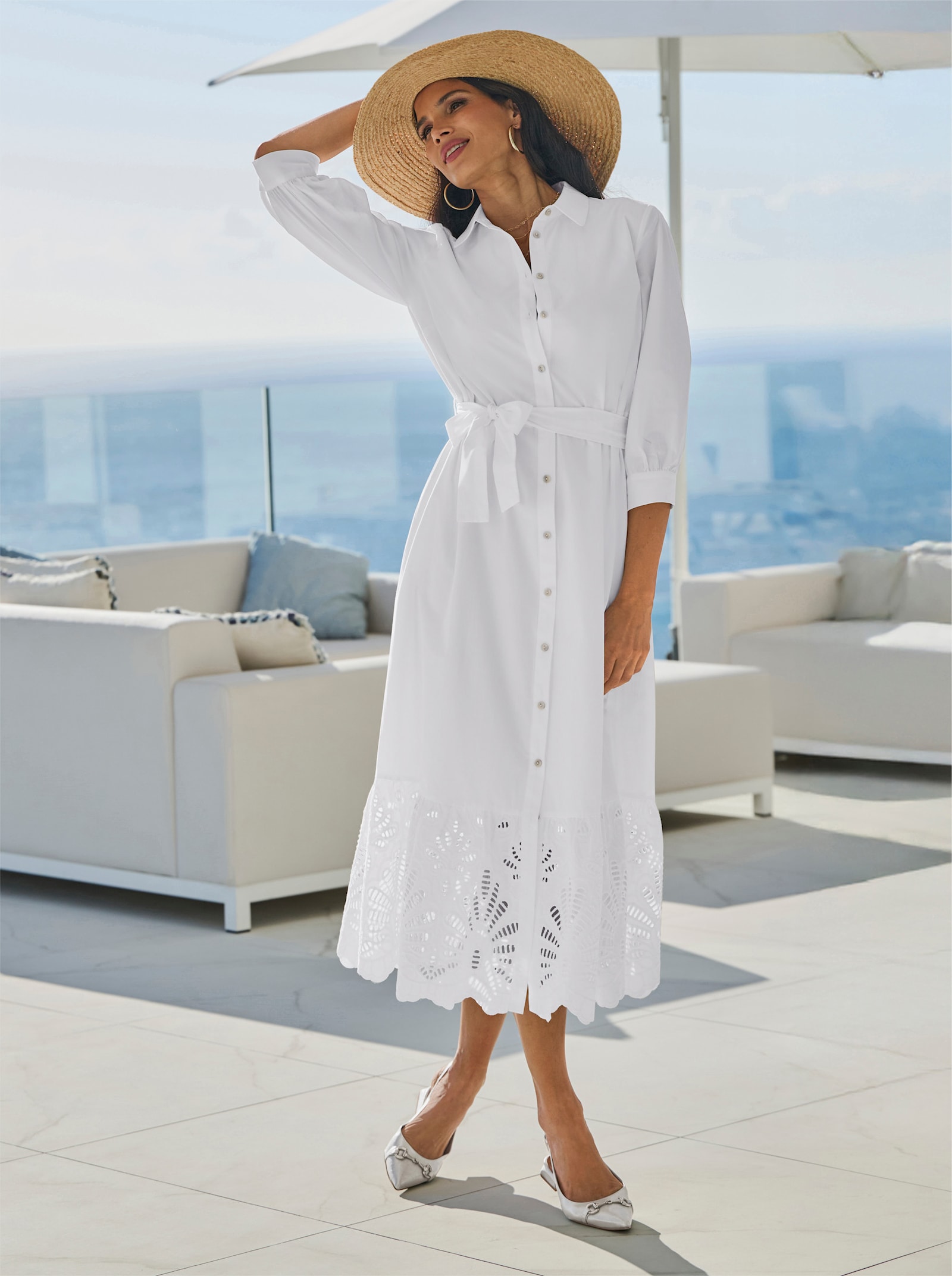 heine Baumwollkleid mit Lochspitze - ecru