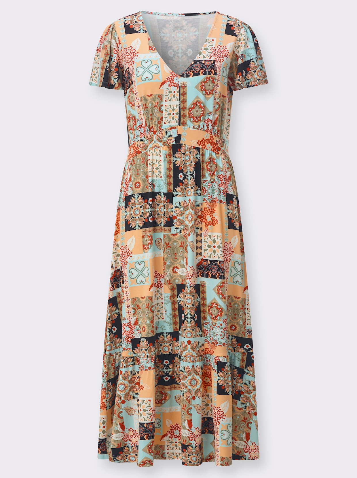 Jerseykleid - mint-apricot-bedruckt
