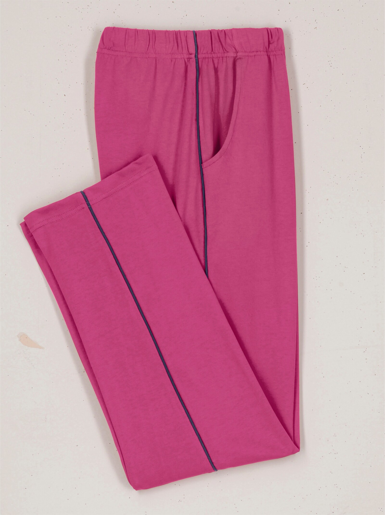 Kalhoty pro volný čas s kontrastními paspulkami - fuchsiová